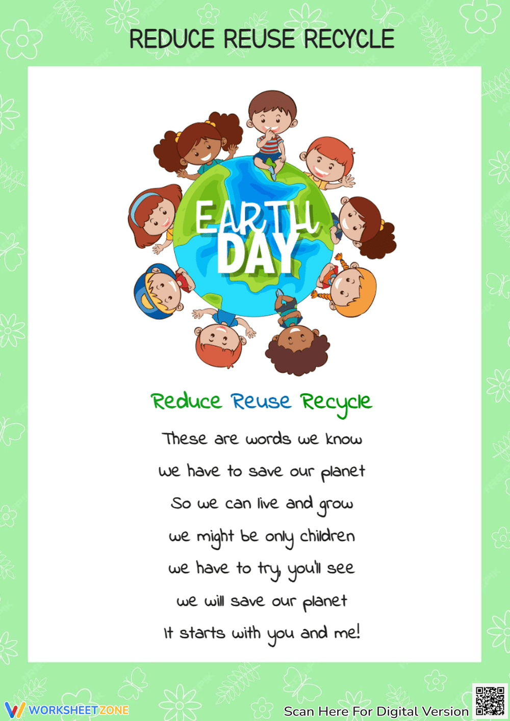Earth Day Poem: Reduce, Reuse, Recycle - Kids' Printable - Page 1