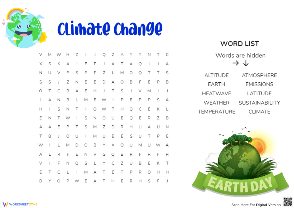Climate Change Word Search - Earth Day Activity (Grades 3-6) - Page 1