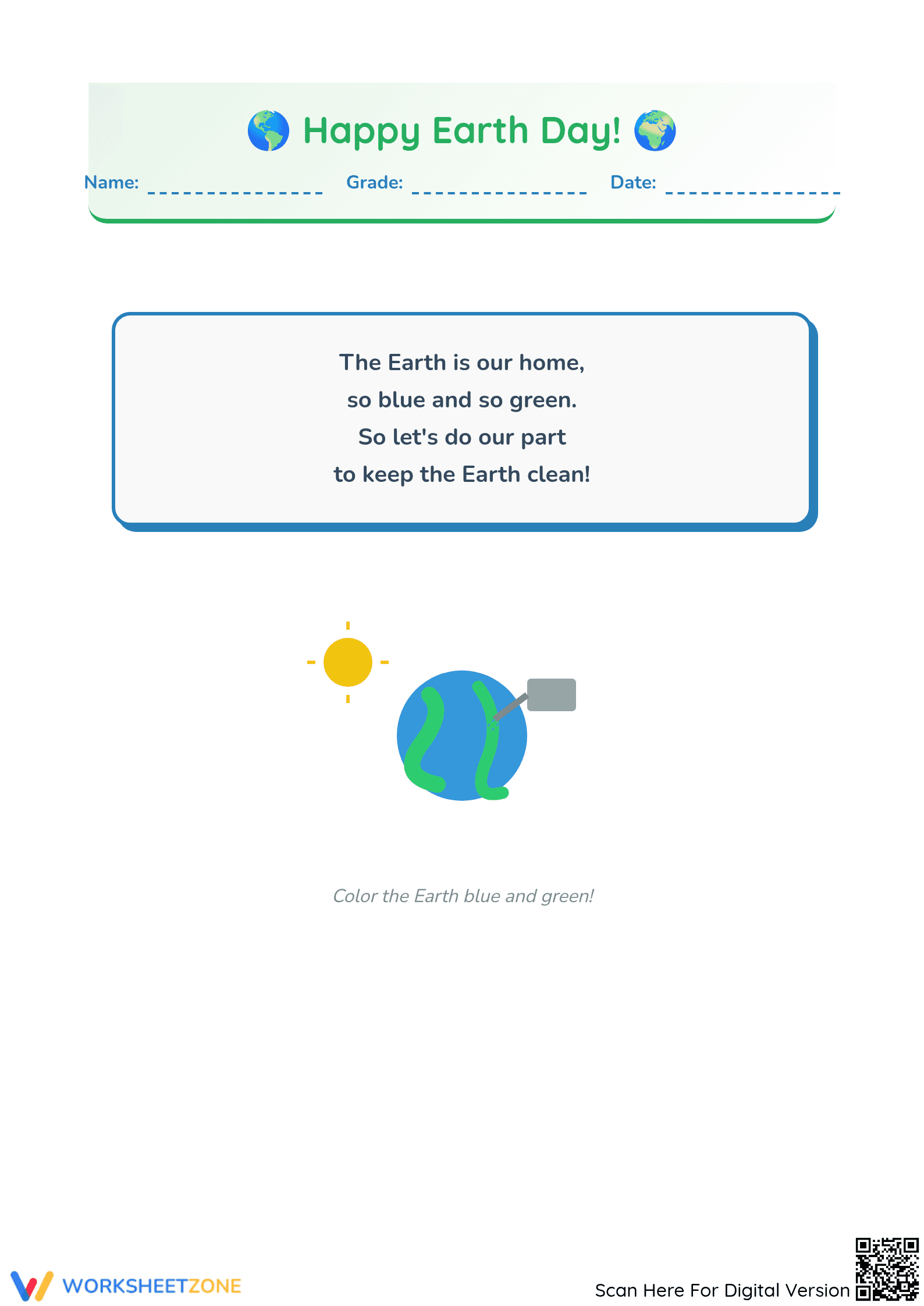 Essential Earth Day Poem Worksheet | Grade 1-2 - Page 1