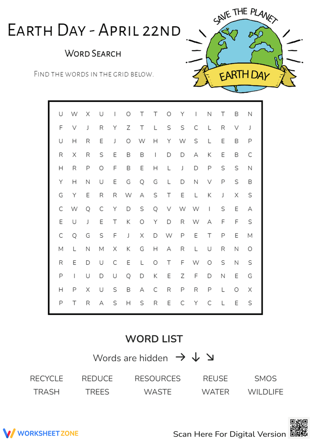 Earth Day Word Search Puzzle - Recycle, Reduce, Reuse Fun! - Page 1