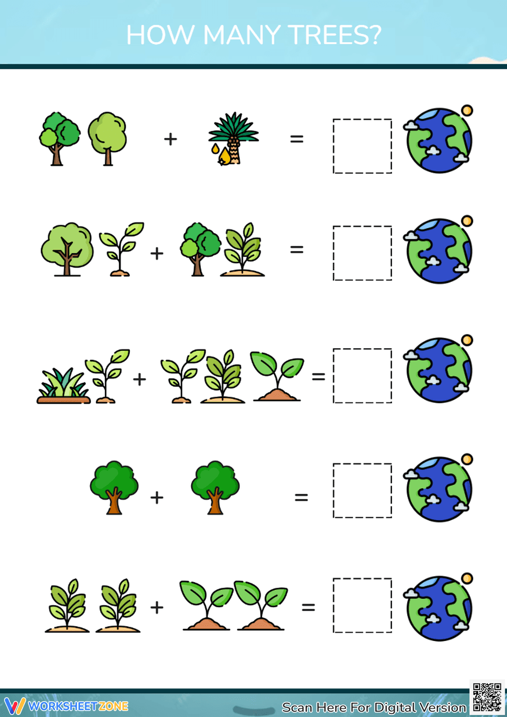 Counting Trees Worksheet for Kids - Page 1