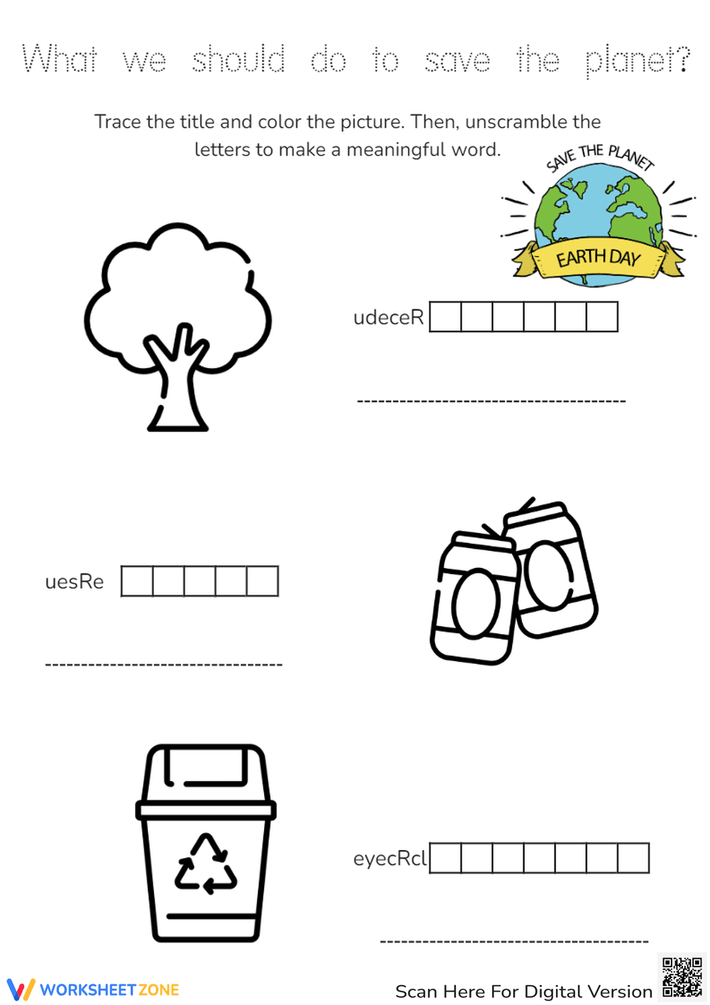 Earth Day Unscramble Words - Reduce, Reuse, Recycle Activity - Page 1