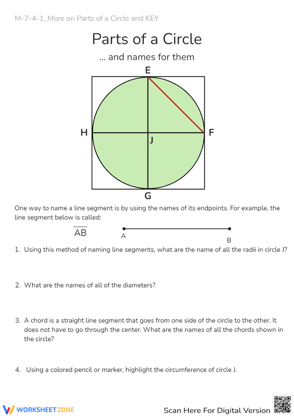 Explore Parts of a Circle Worksheet - Page 1