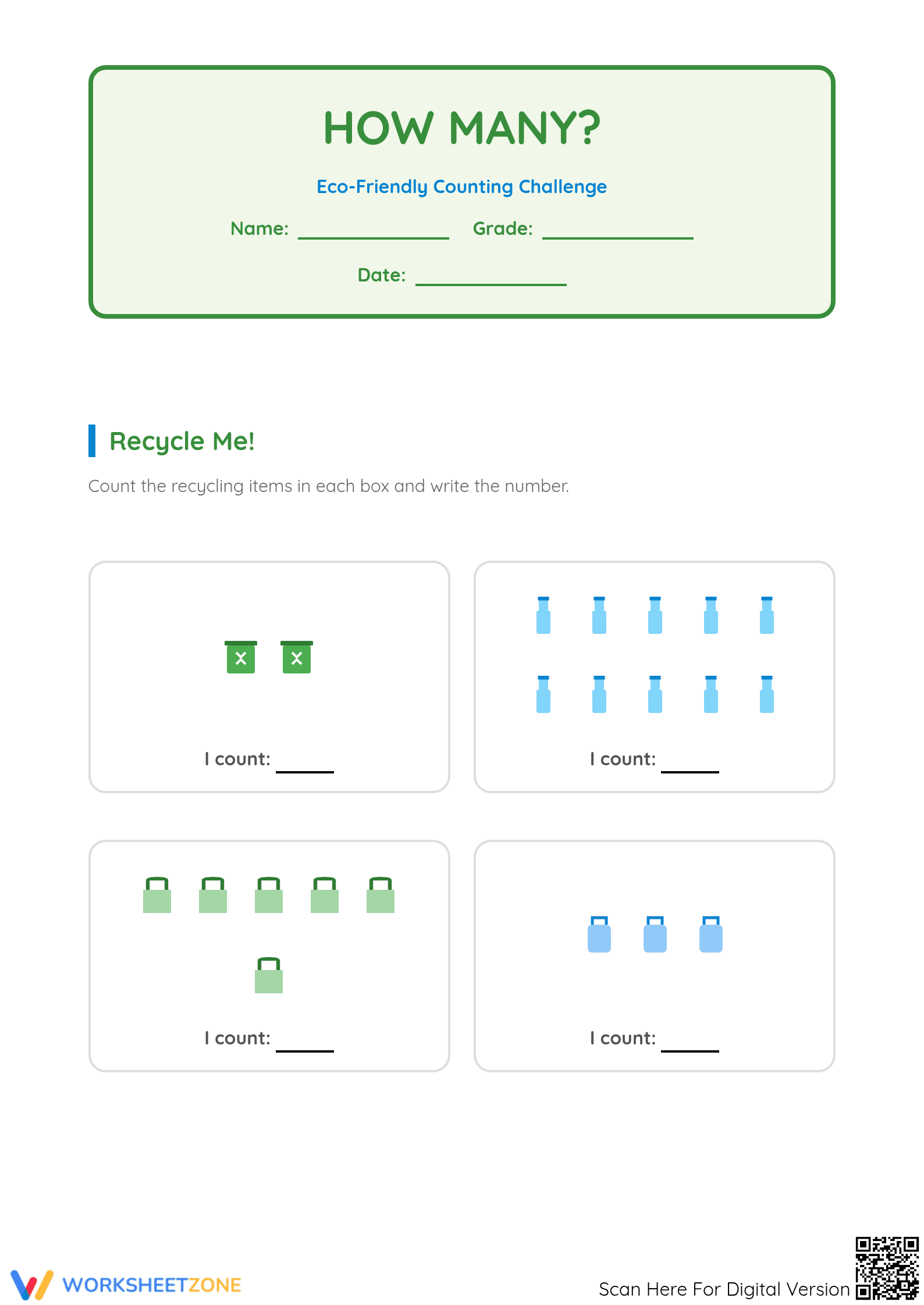 Kindergarten Counting 1-10 — Printable No-Prep Worksheet - Page 1