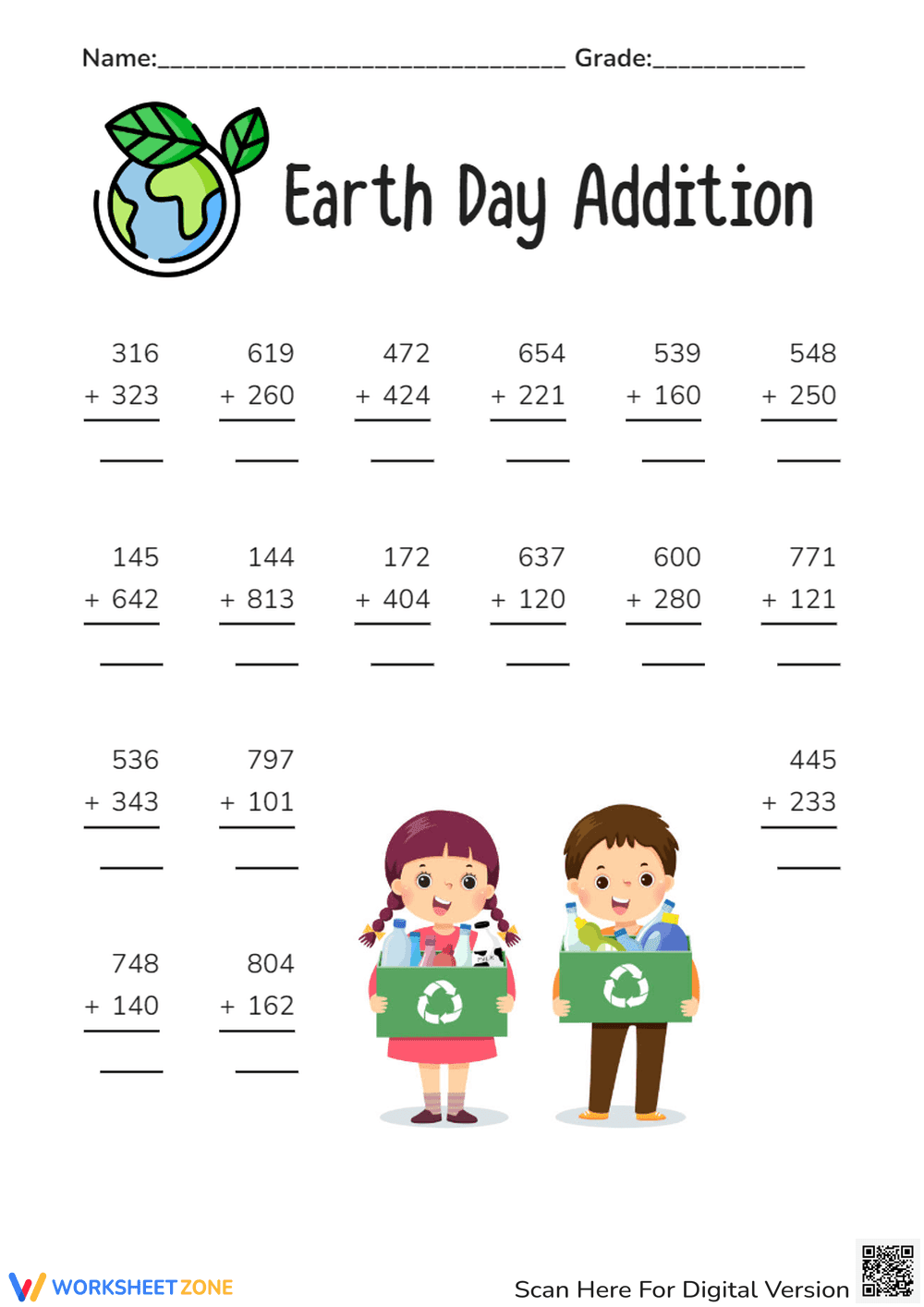 Easter Addition Practice with 3-Digit Numbers - Page 1