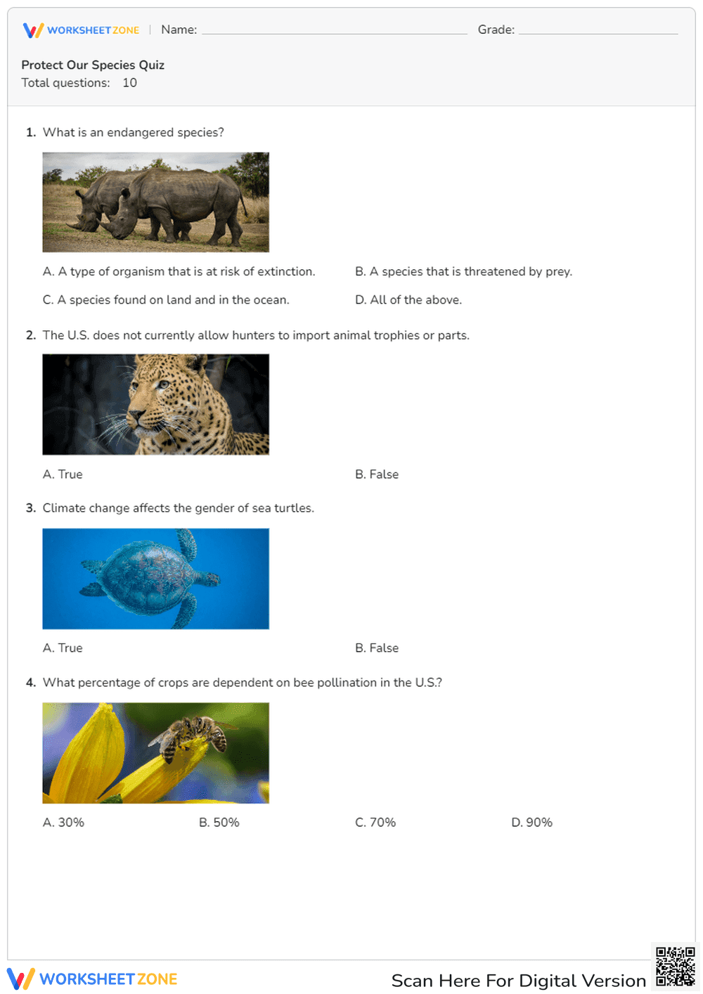 Protect Our Species Quiz - Page 1