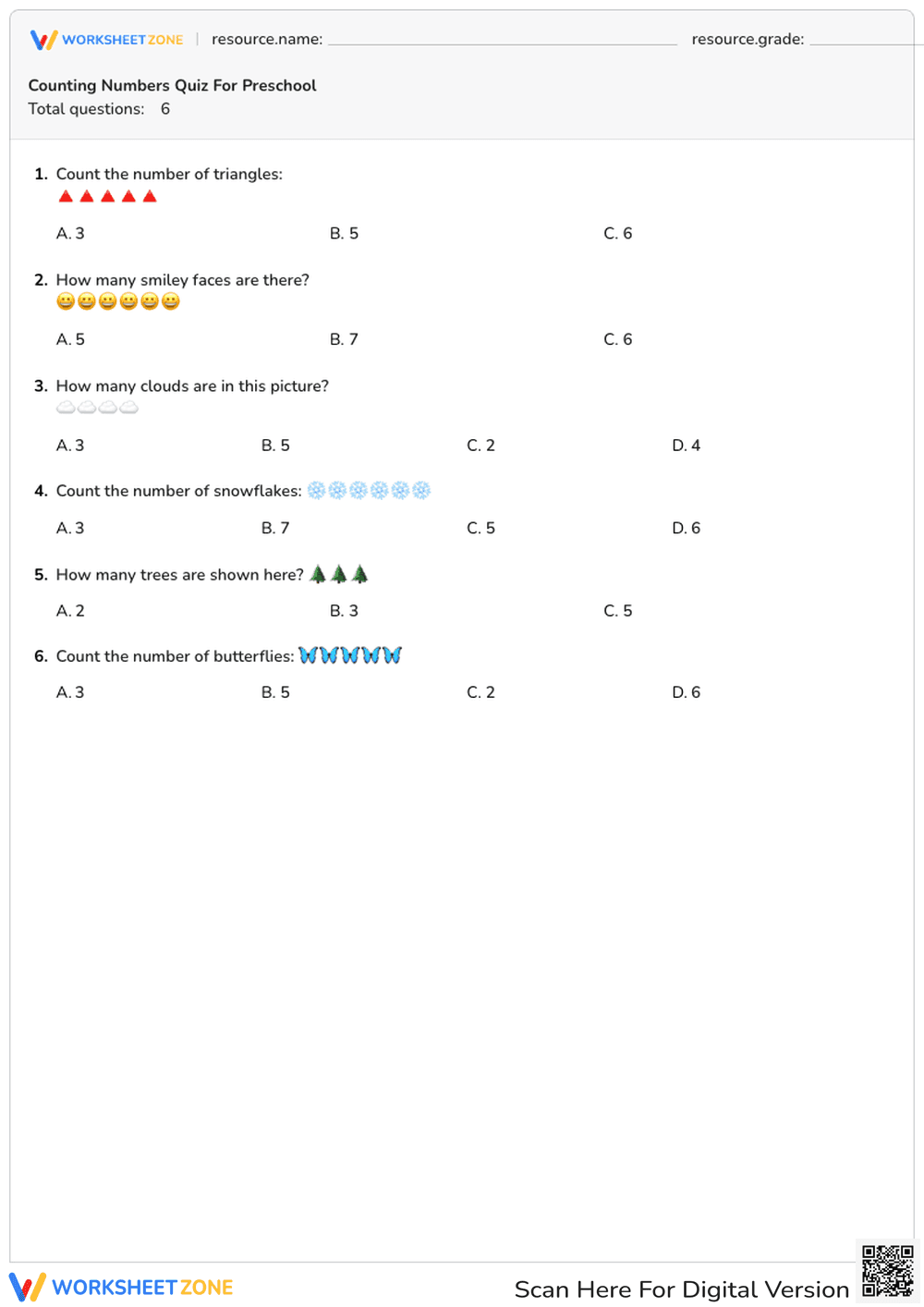 Counting Numbers 1-10 Printable Quiz | Kindergarten Math - Page 1