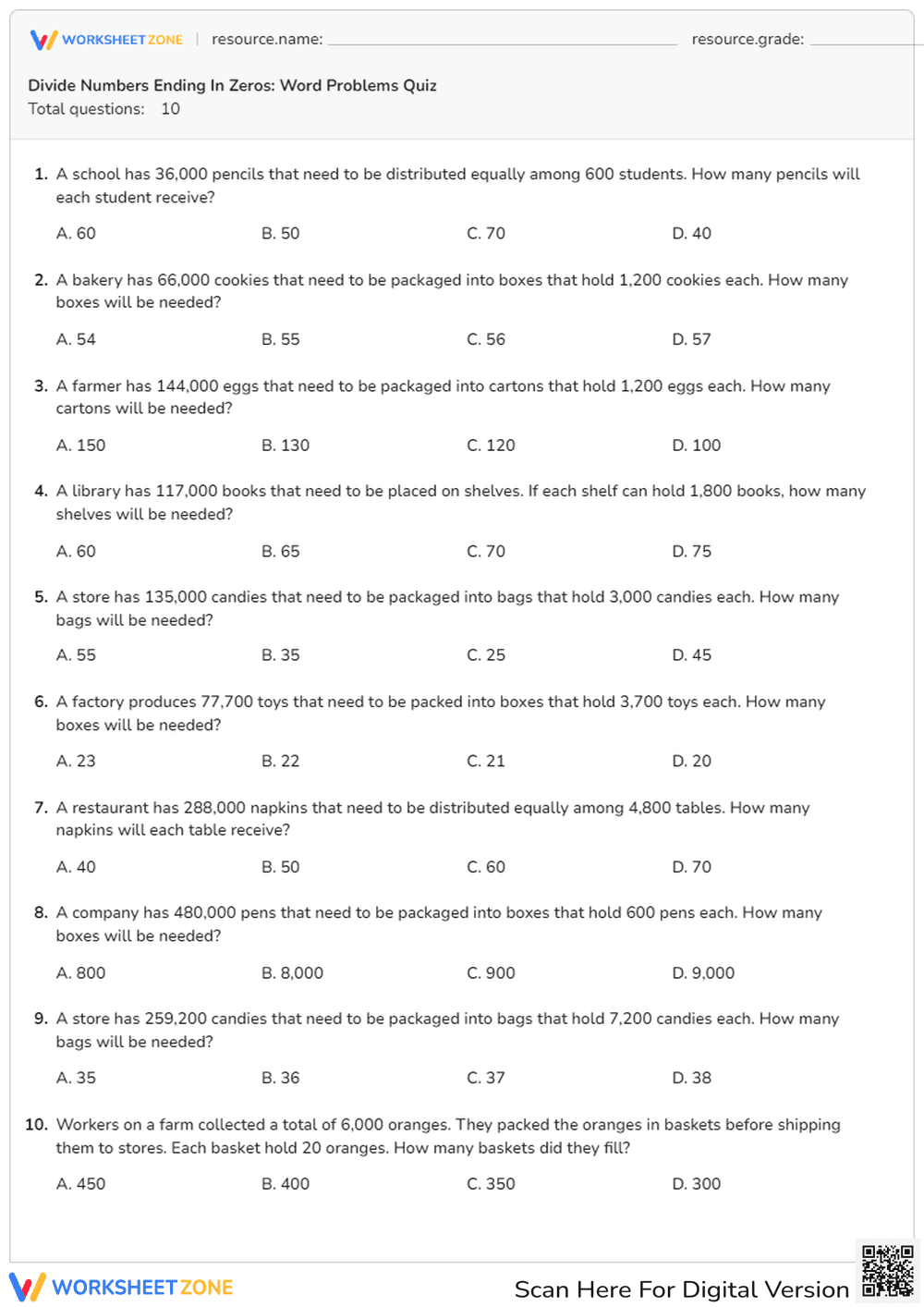 Divide Numbers Ending in Zeros | Essential Grade 5 Math - Page 1