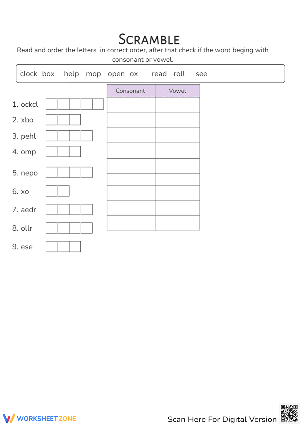 Phonic and Vocabulary - Page 1