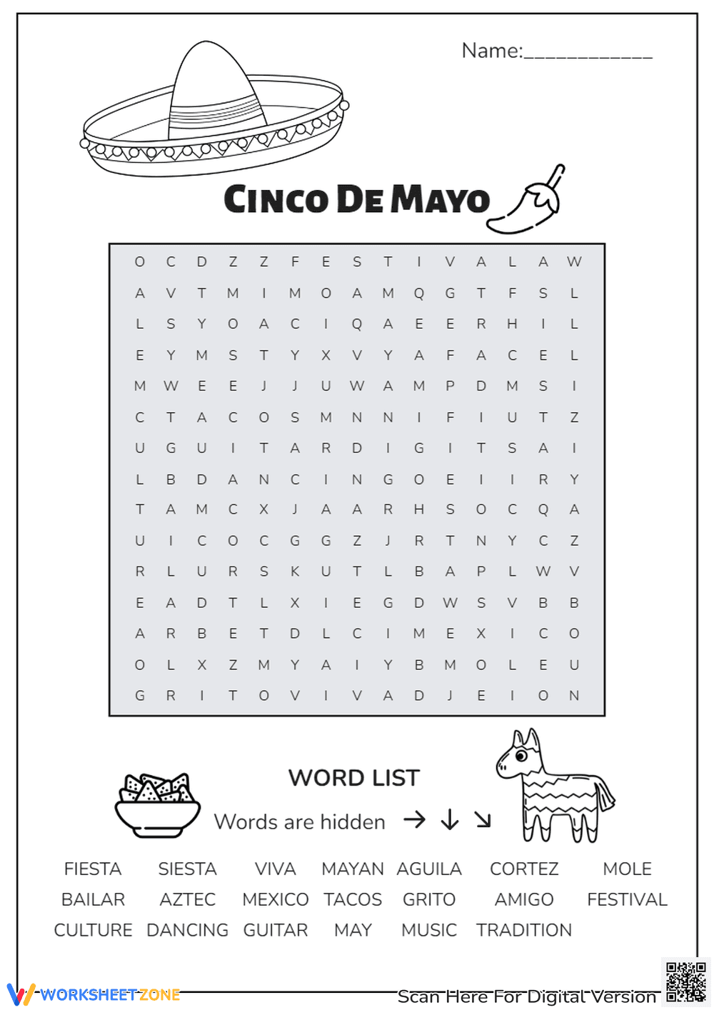 Cinco de Mayo Word Search - Page 1
