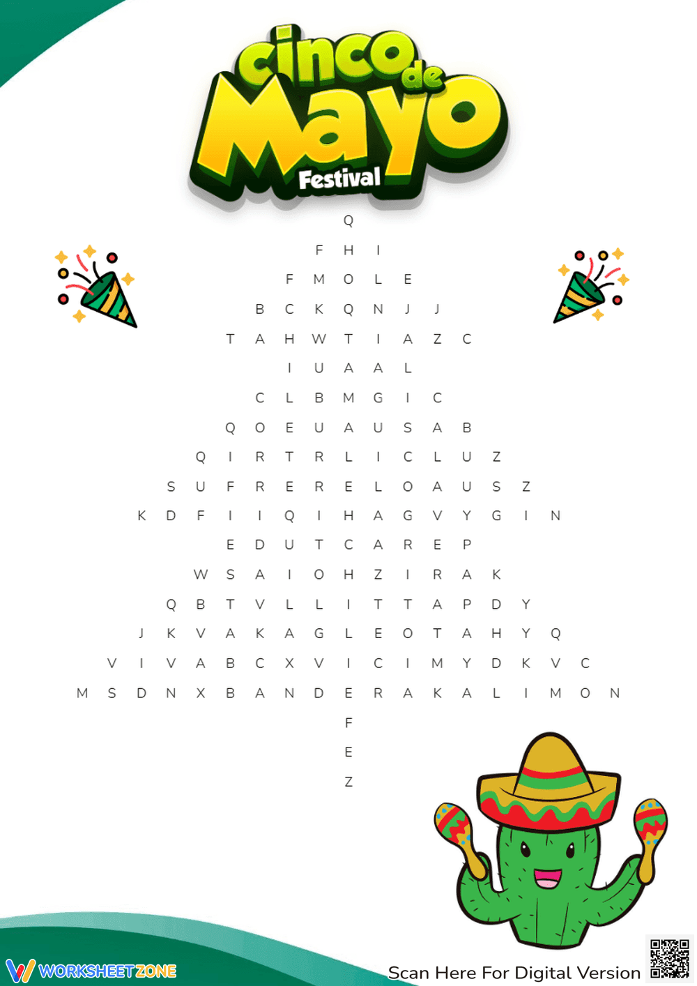 Cinco de Mayo Word Search - Festive Holiday Puzzle for Kids! - Page 1