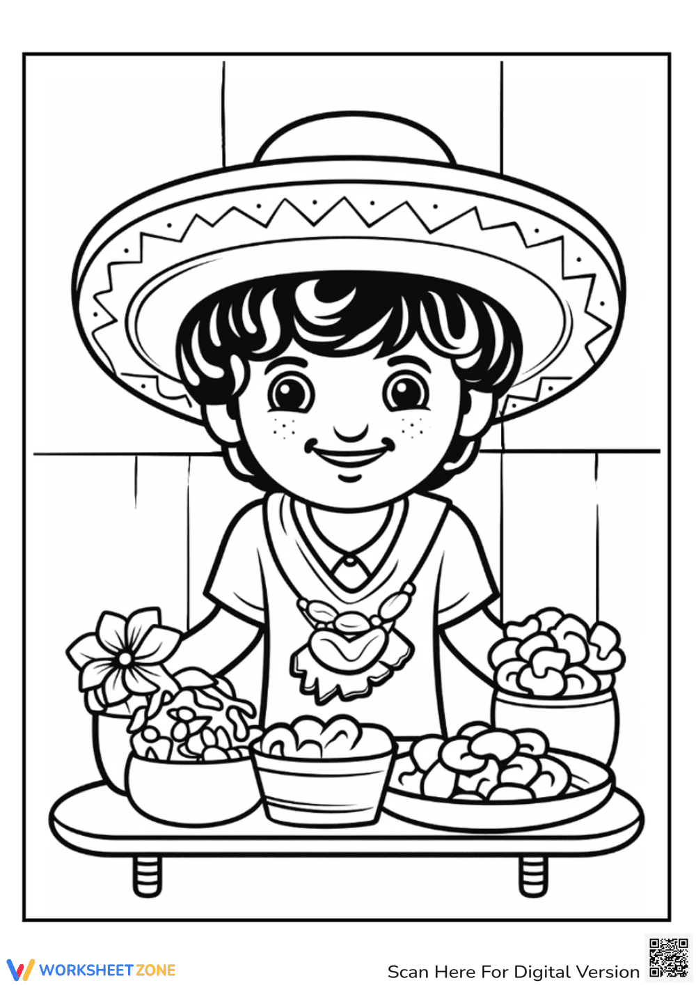 Cinco de Mayo Mexican Girl Creative Coloring Sheet - Page 1