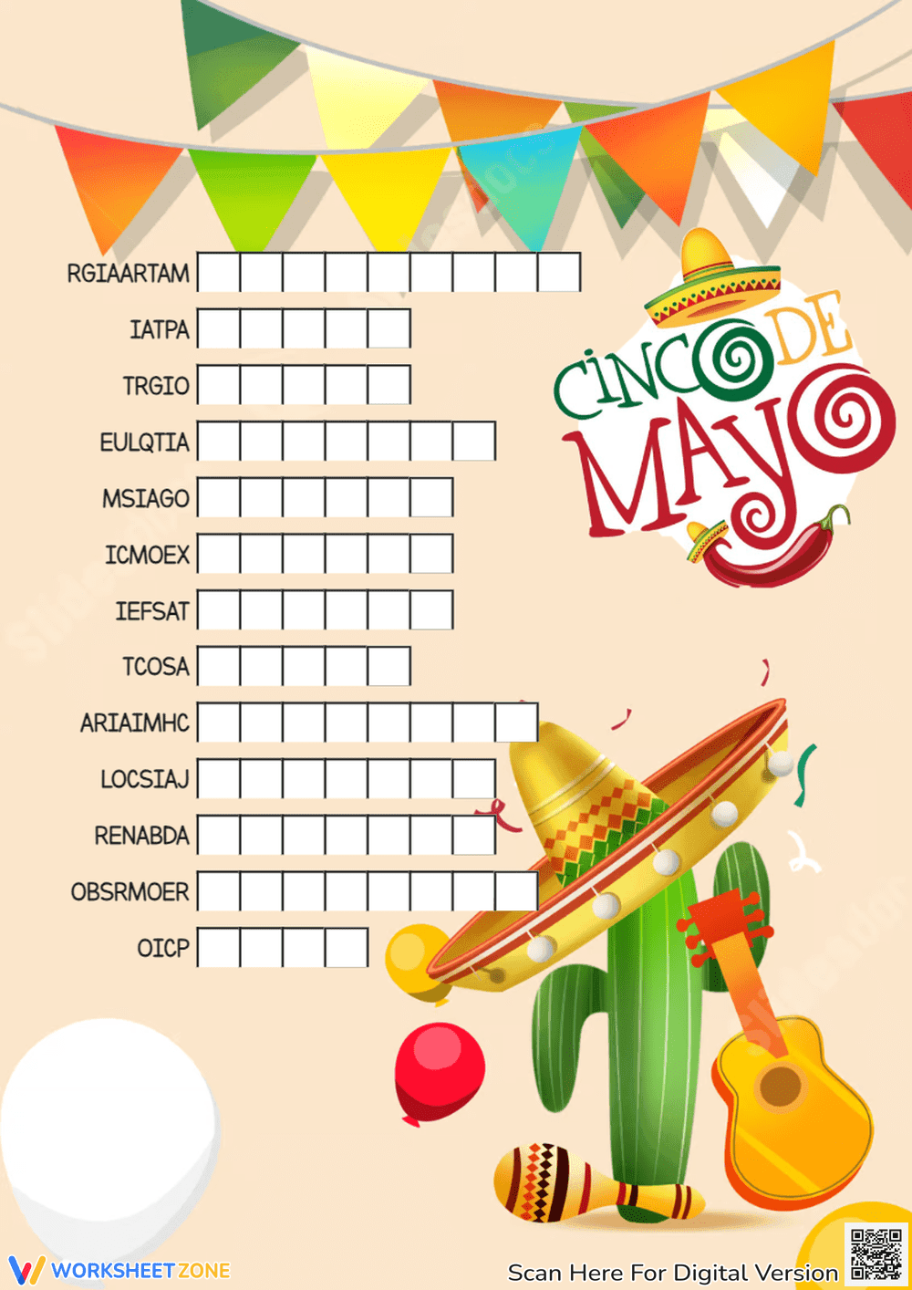 Cinco de Mayo Word Scramble - Festive Vocabulary Fun! - Page 1