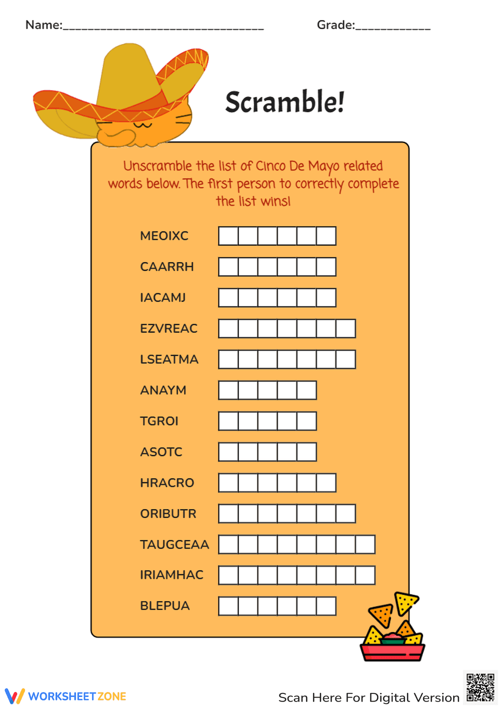 Cinco de Mayo Scramble Words - Page 1