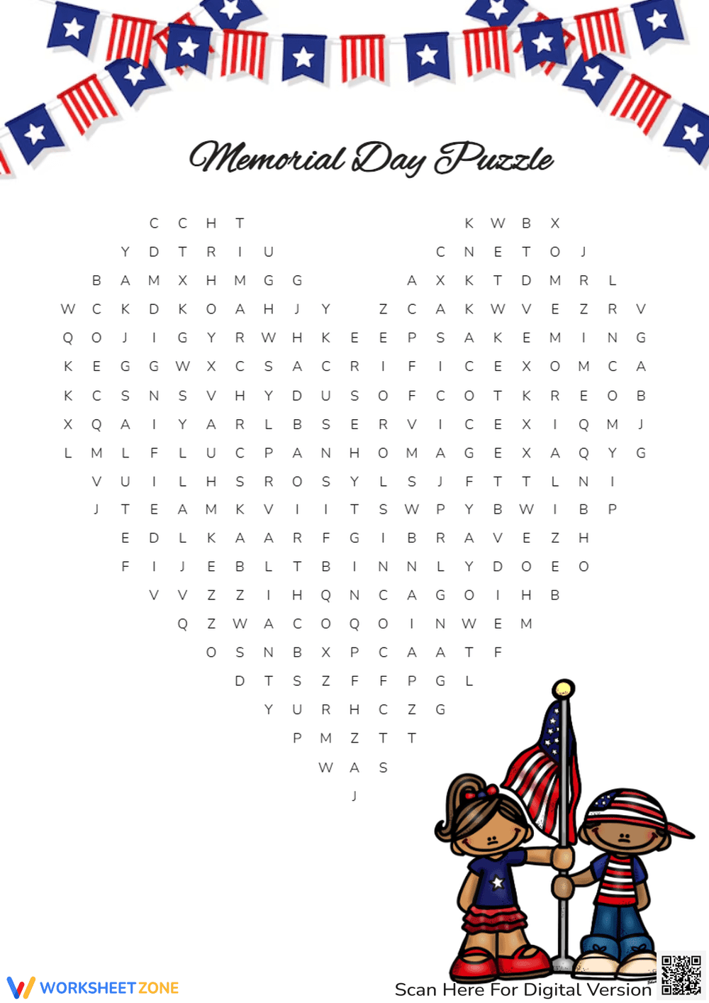 Memorial Day Word Search - Patriotic Puzzle Fun for Kids! - Page 1
