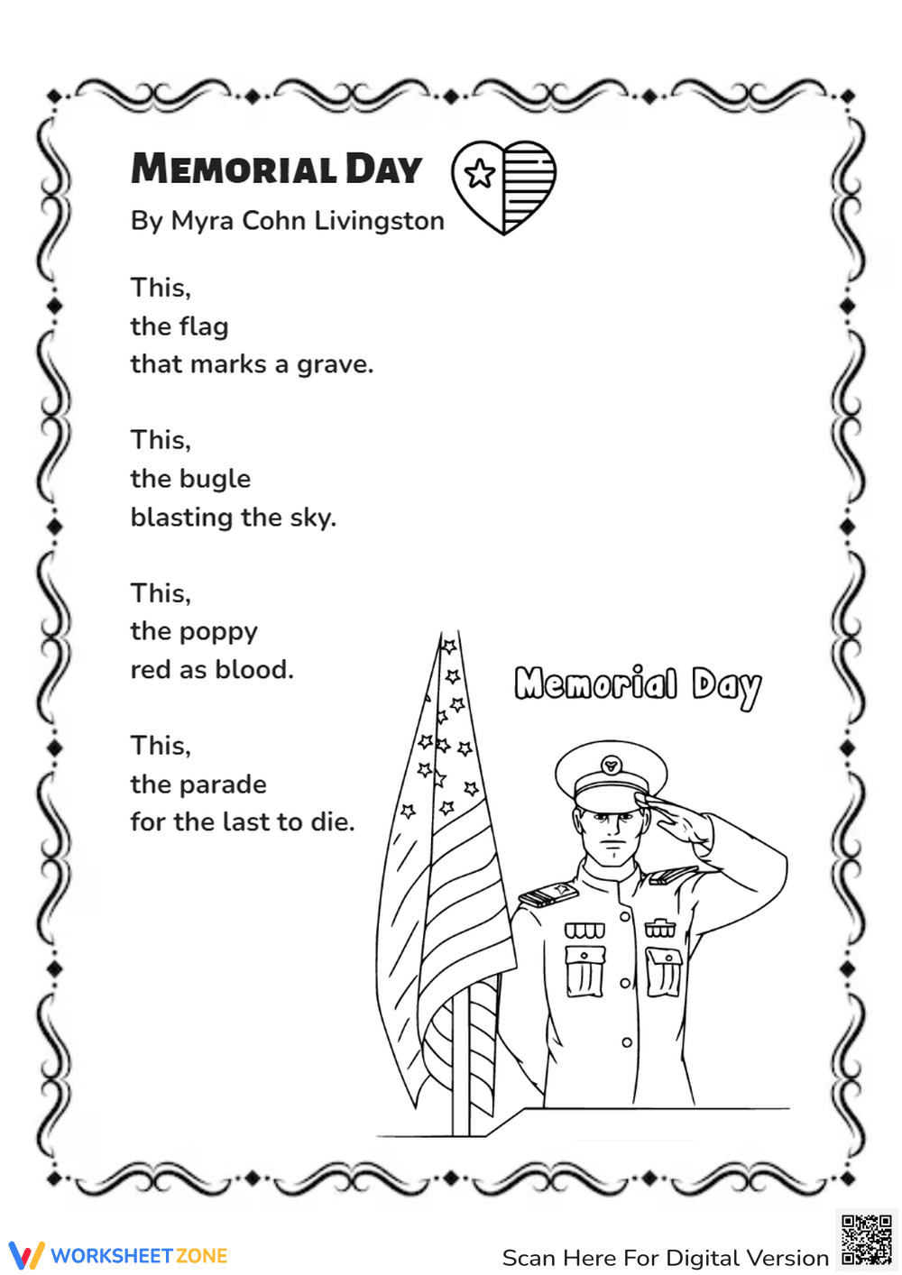 Meaningful Memorial Day Poem Activity Worksheet - Page 1