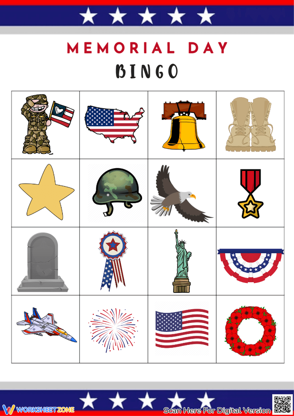 Festive Memorial Day Bingo Game for Kids - Page 1