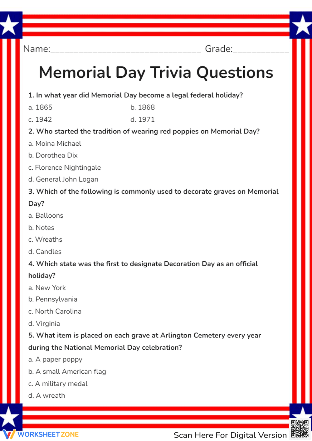 Memorial Day Trivia Questions - Page 1