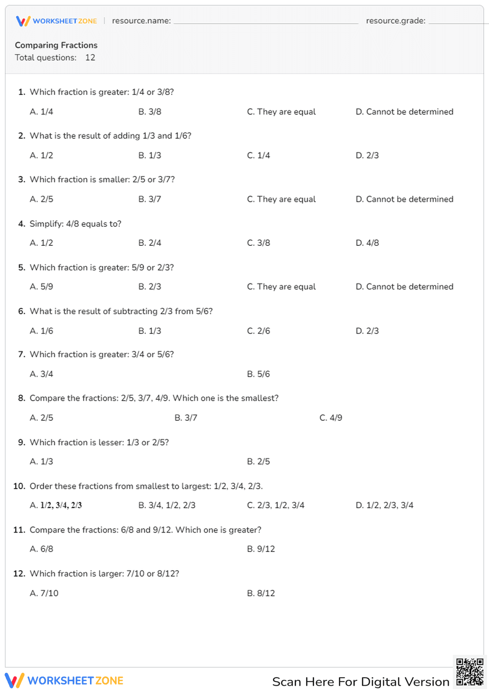 Compare Fractions: Greater or Lesser? - Page 1