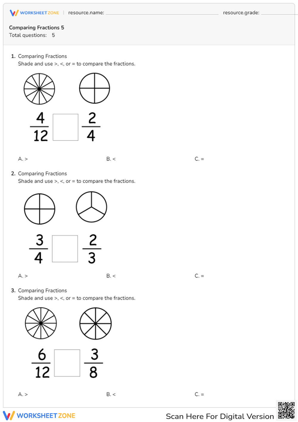 Comparing Fractions Visually: Shade and Compare - Page 1
