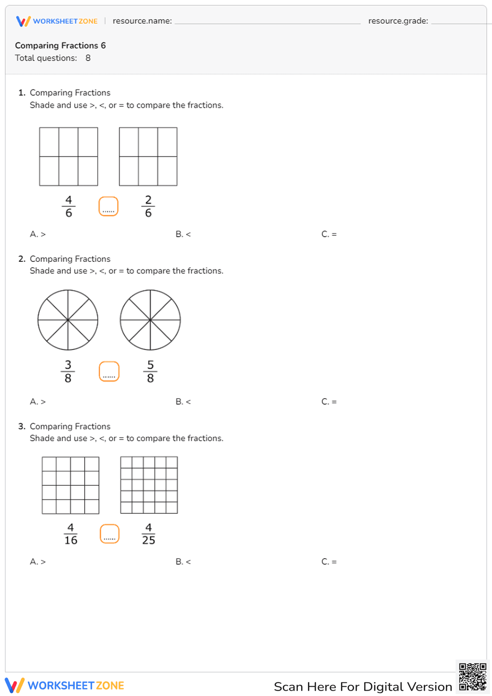 Visually Compare Fractions with Shading - Page 1