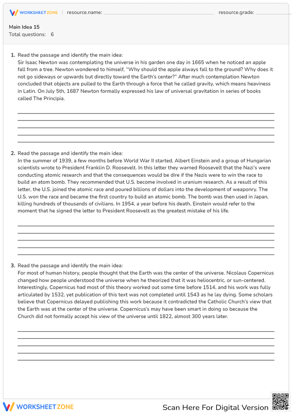 Finding the Main Idea in Various Passages - Page 1
