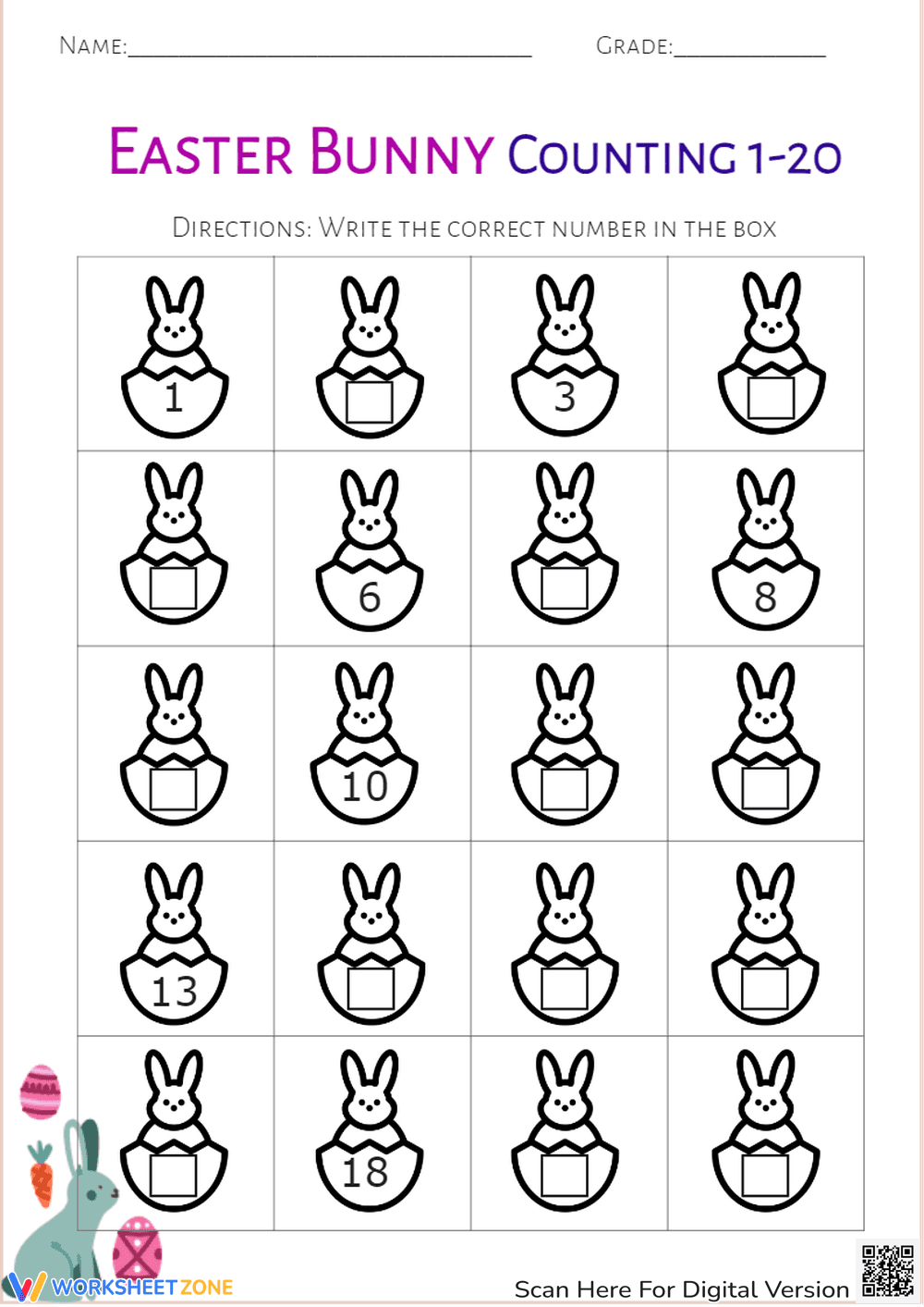 Easter Bunny Counting 1-20 - Page 1