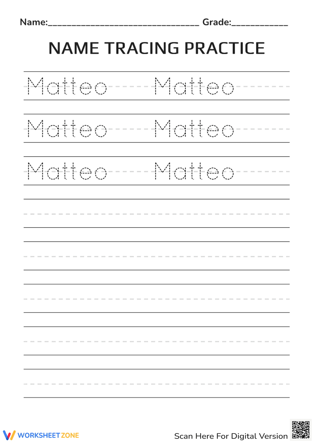 Grade K-1 Name Tracing — Printable No-Prep Worksheet - Page 1