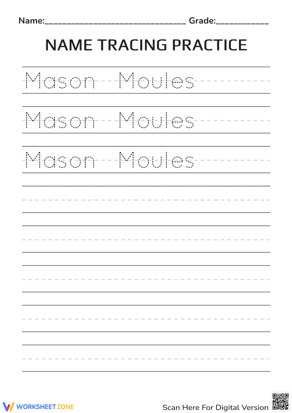 Mason Moules Name Tracing | Essential Grade K-1 Printable - Page 1
