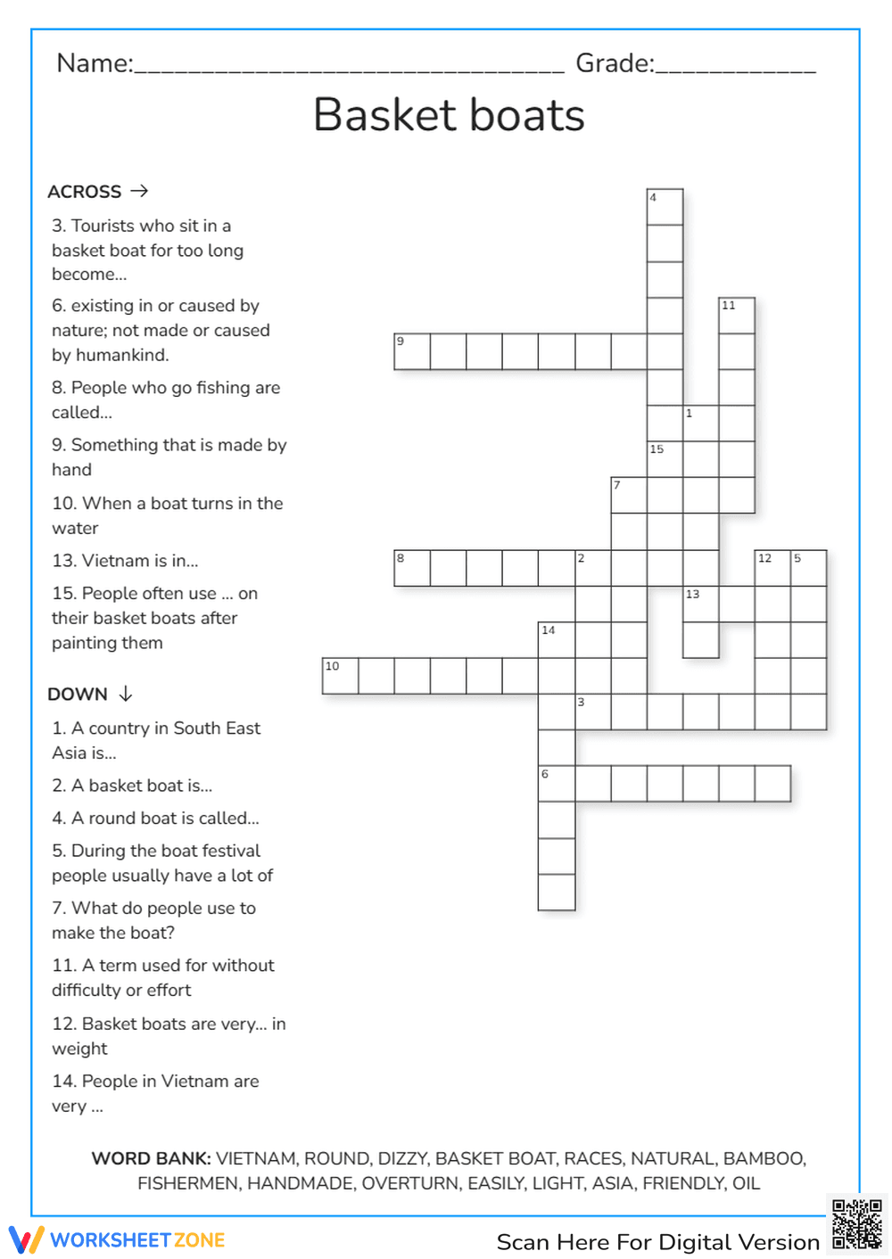 Basket Boats Crossword | Grade 6 Essential Vocabulary - Page 1