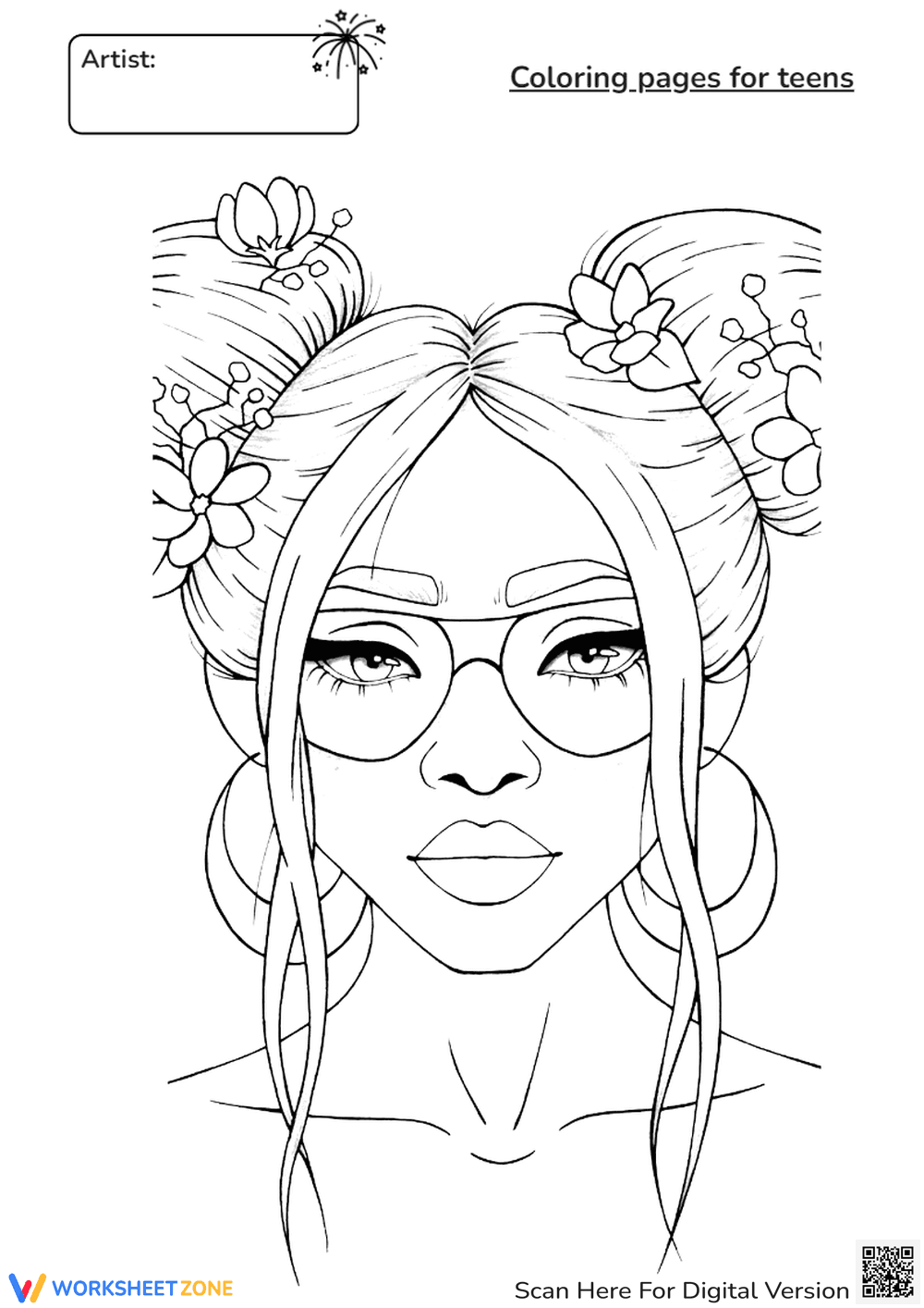 Coloring Pages: Girl with Glasses - Page 1