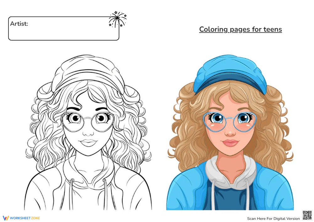 Printable Teen Coloring Page | Grade 6-9 English - Page 1