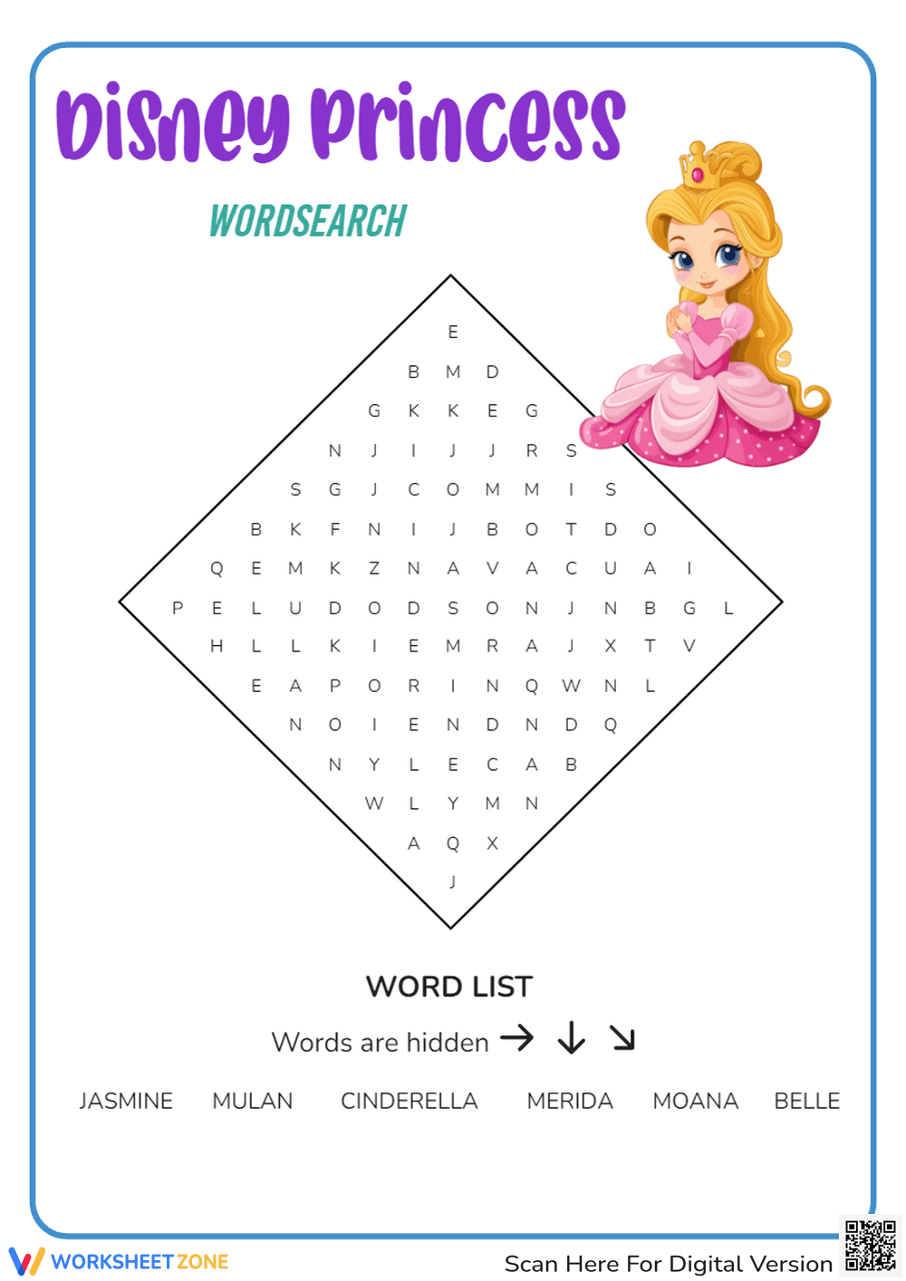 Disney Princess Word Search - Find Jasmine, Mulan & More! - Page 1