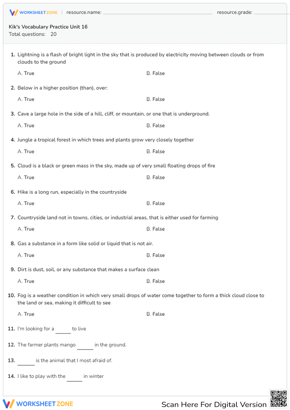 Expanding Vocabulary: Unit 16 Practice - Page 1