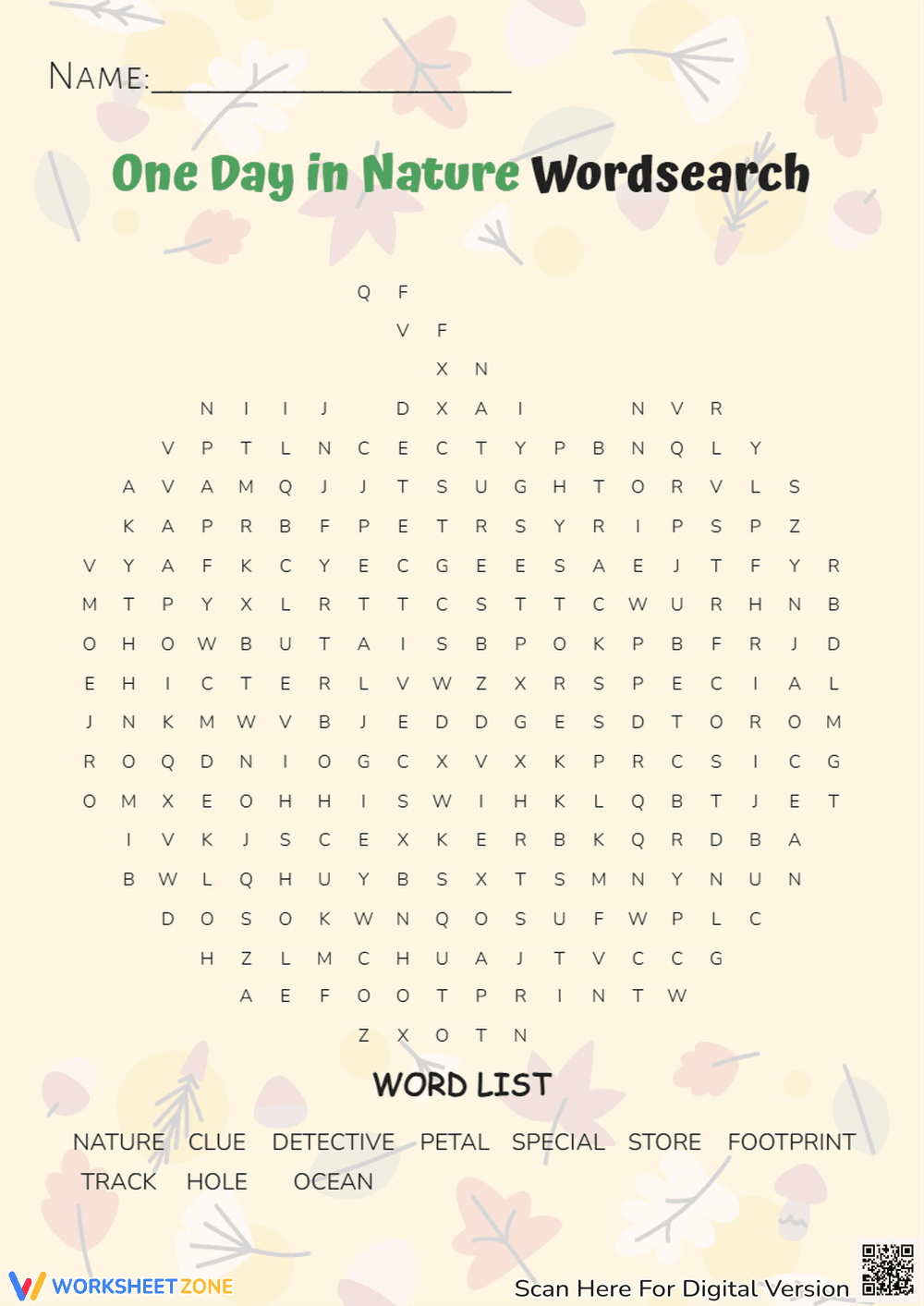 one day in nature Wordsearch - Page 1