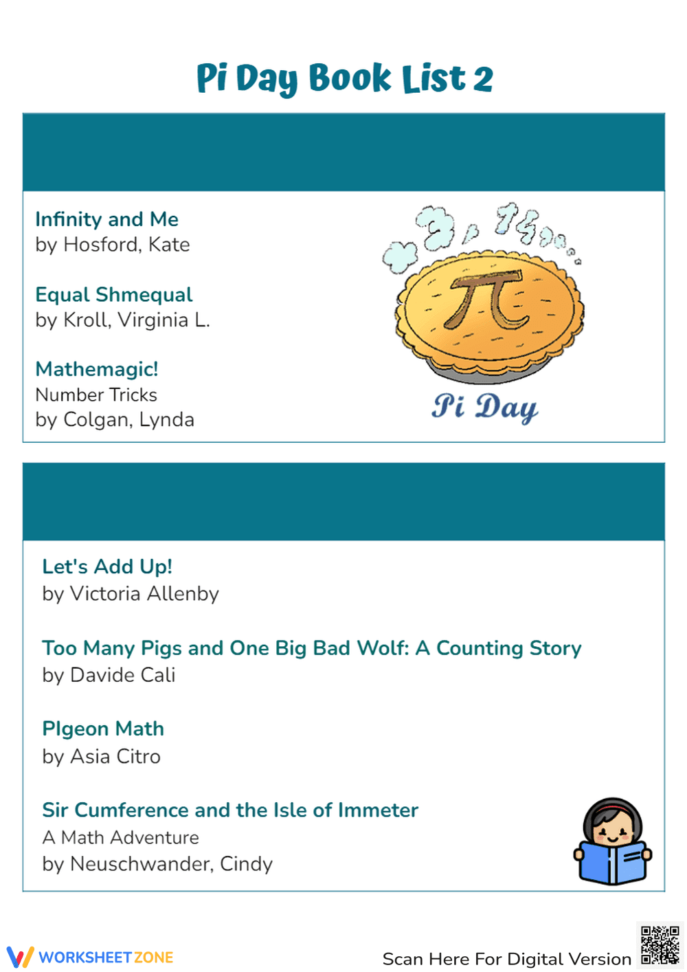 Pi Day Book List: Engaging Worksheet - Page 1