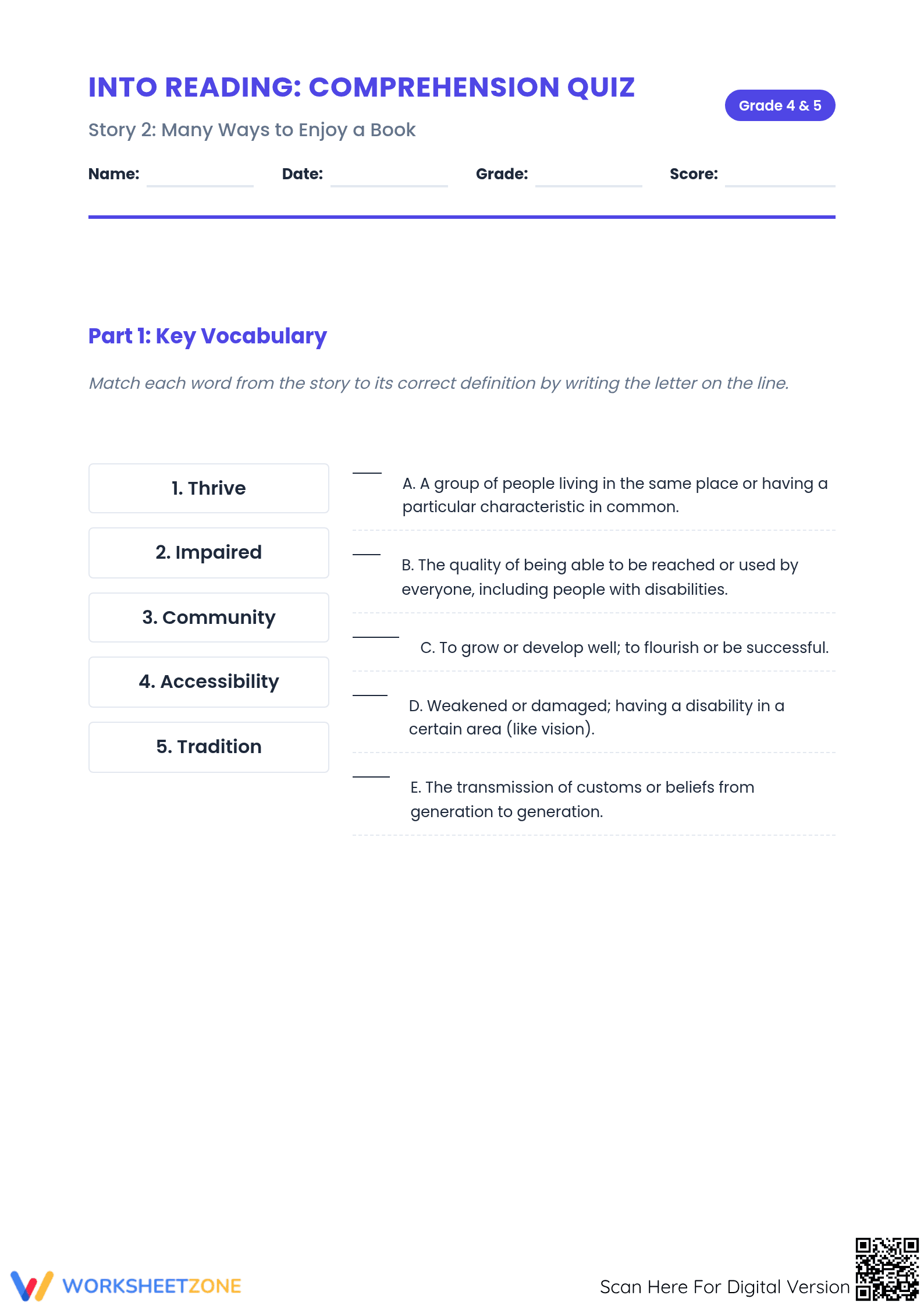 Printable Reading Comprehension Quiz | Grade 4 & 5 ELA - Page 1