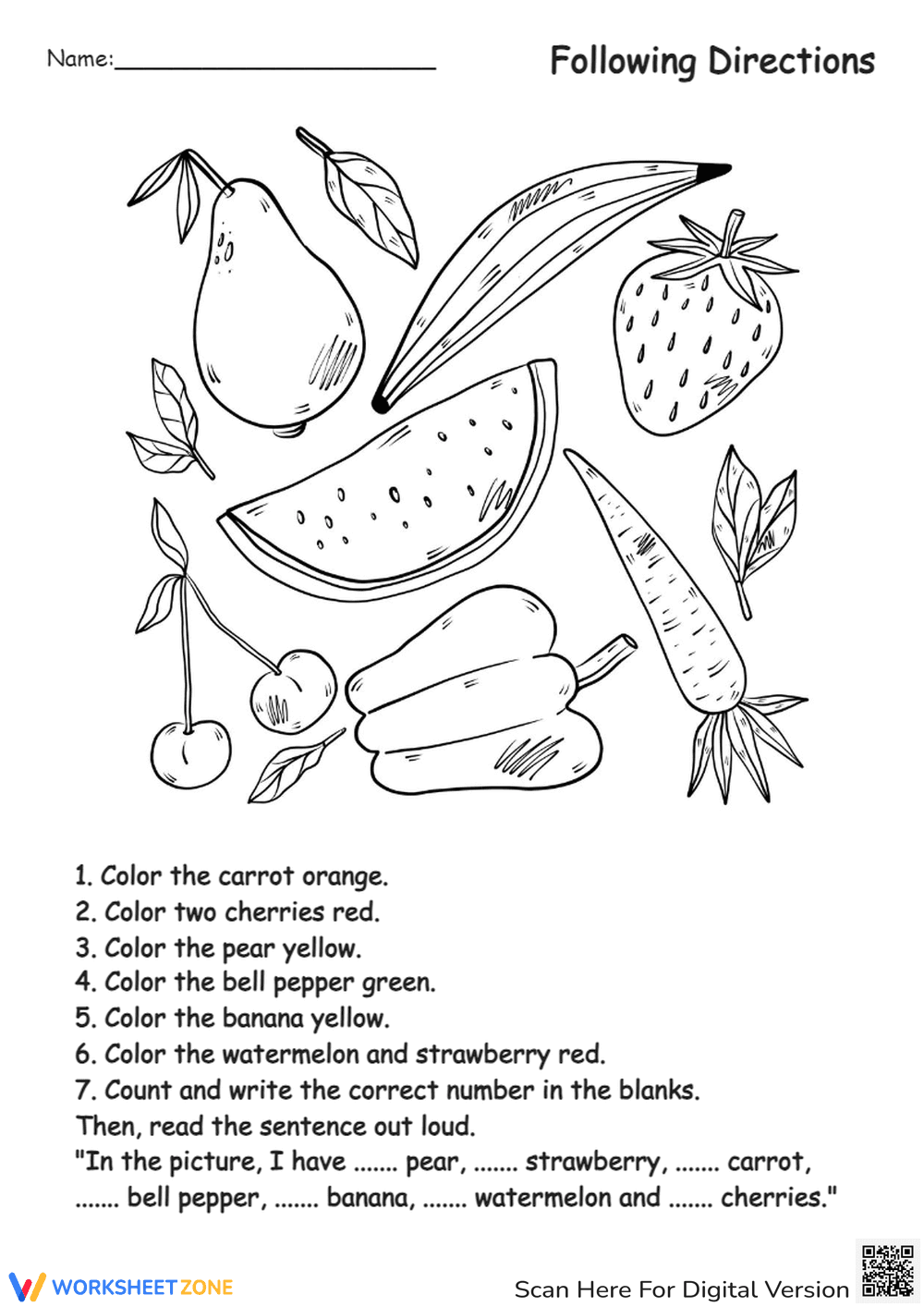 Following Directions Coloring Worksheet - Page 1