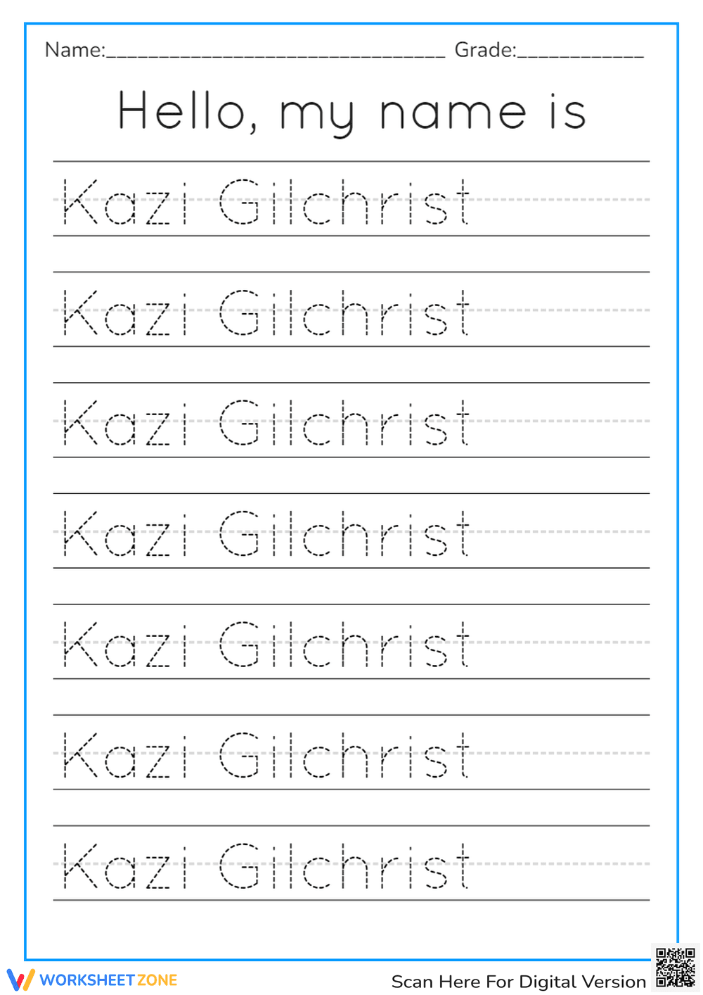 Name Tracing worksheet - Page 1