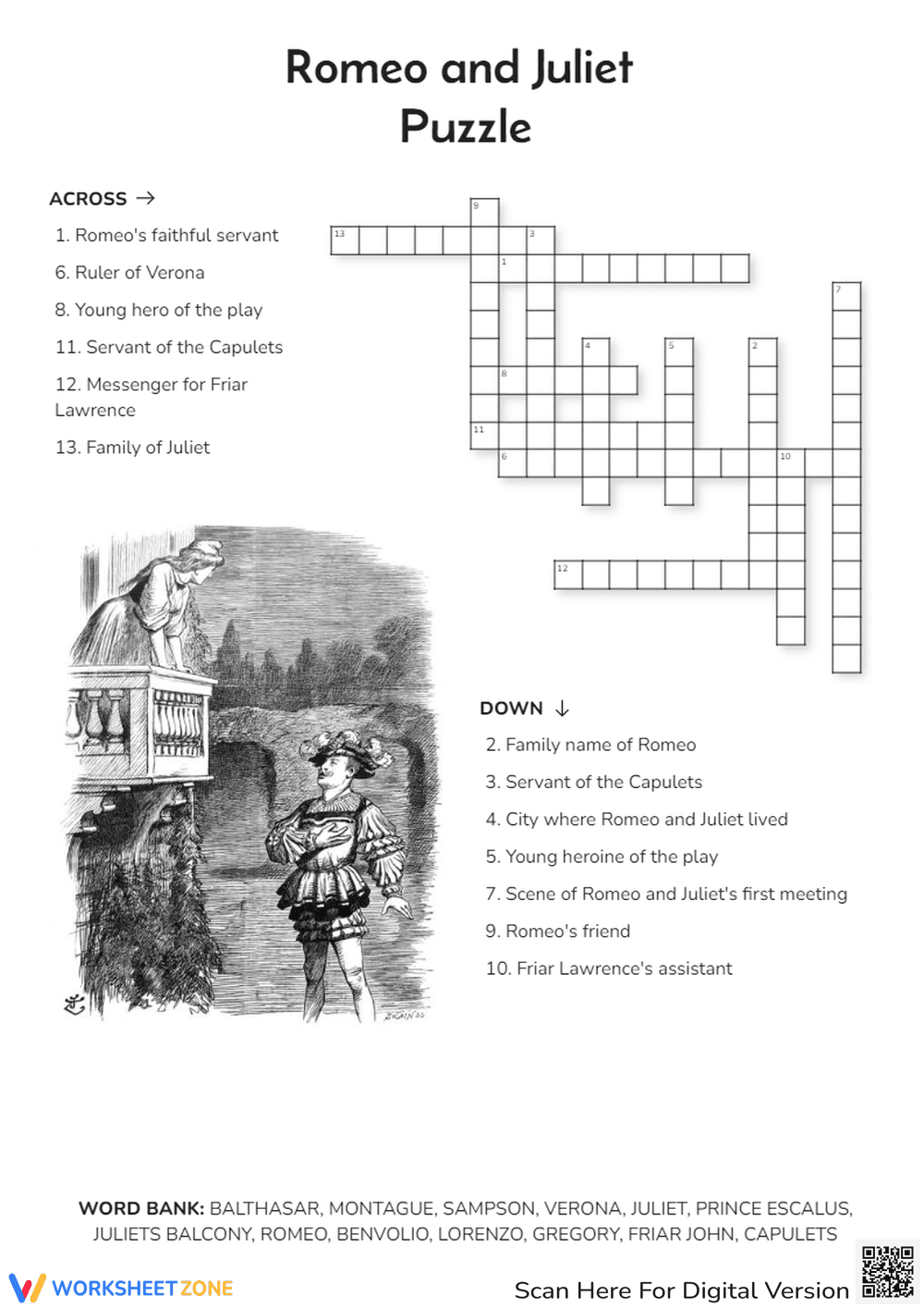 Romeo and Juliet Character Puzzle Worksheet - Page 1