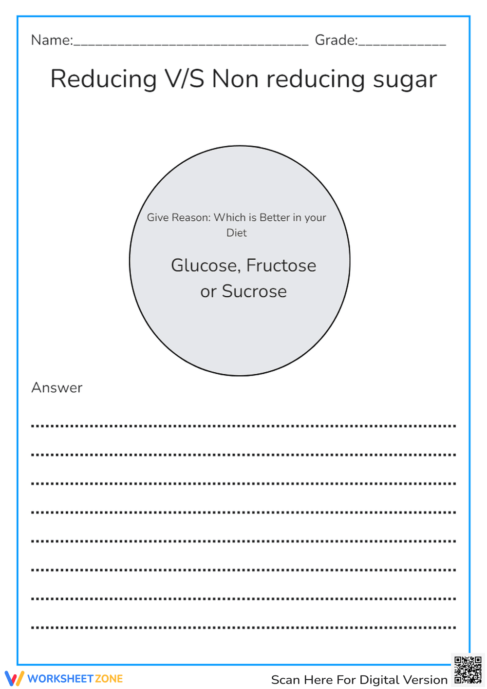 Grade 12 Reducing Sugars — Printable No-Prep Worksheet - Page 1