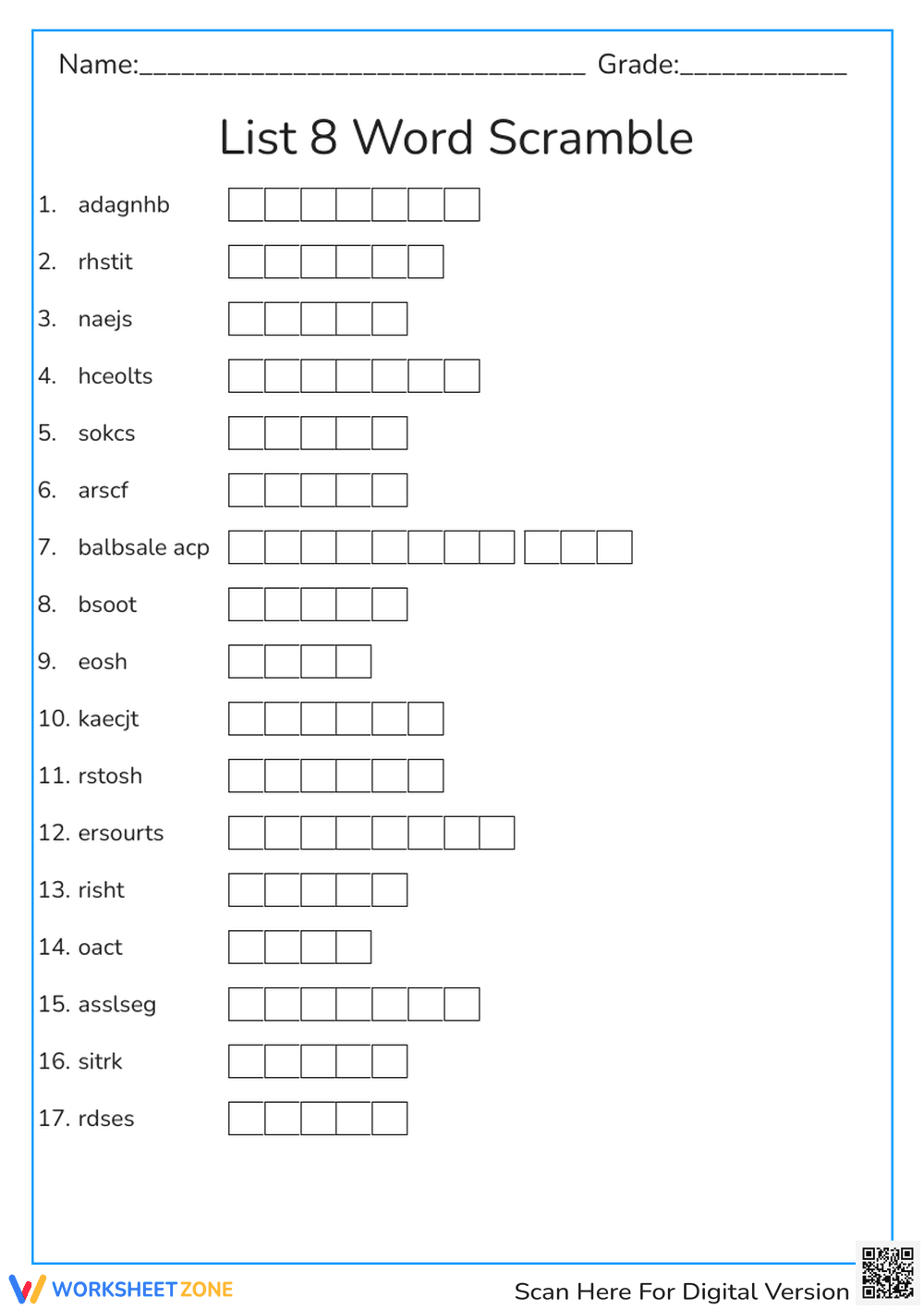 Grade 3 Word Scramble: Essential Clothing Vocabulary - Page 1