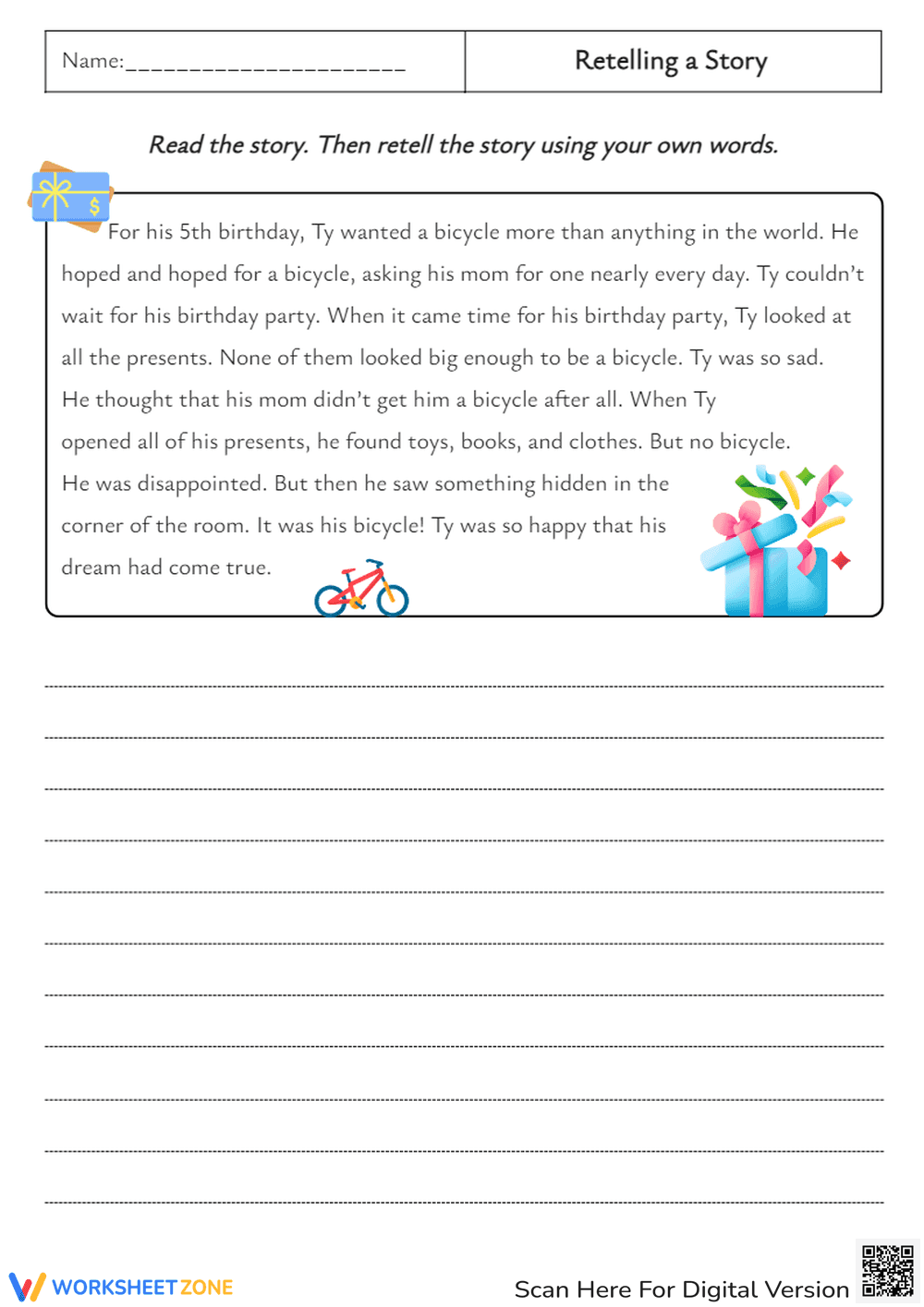 Retelling a Story: Ty’s Birthday Bicycle - Page 1