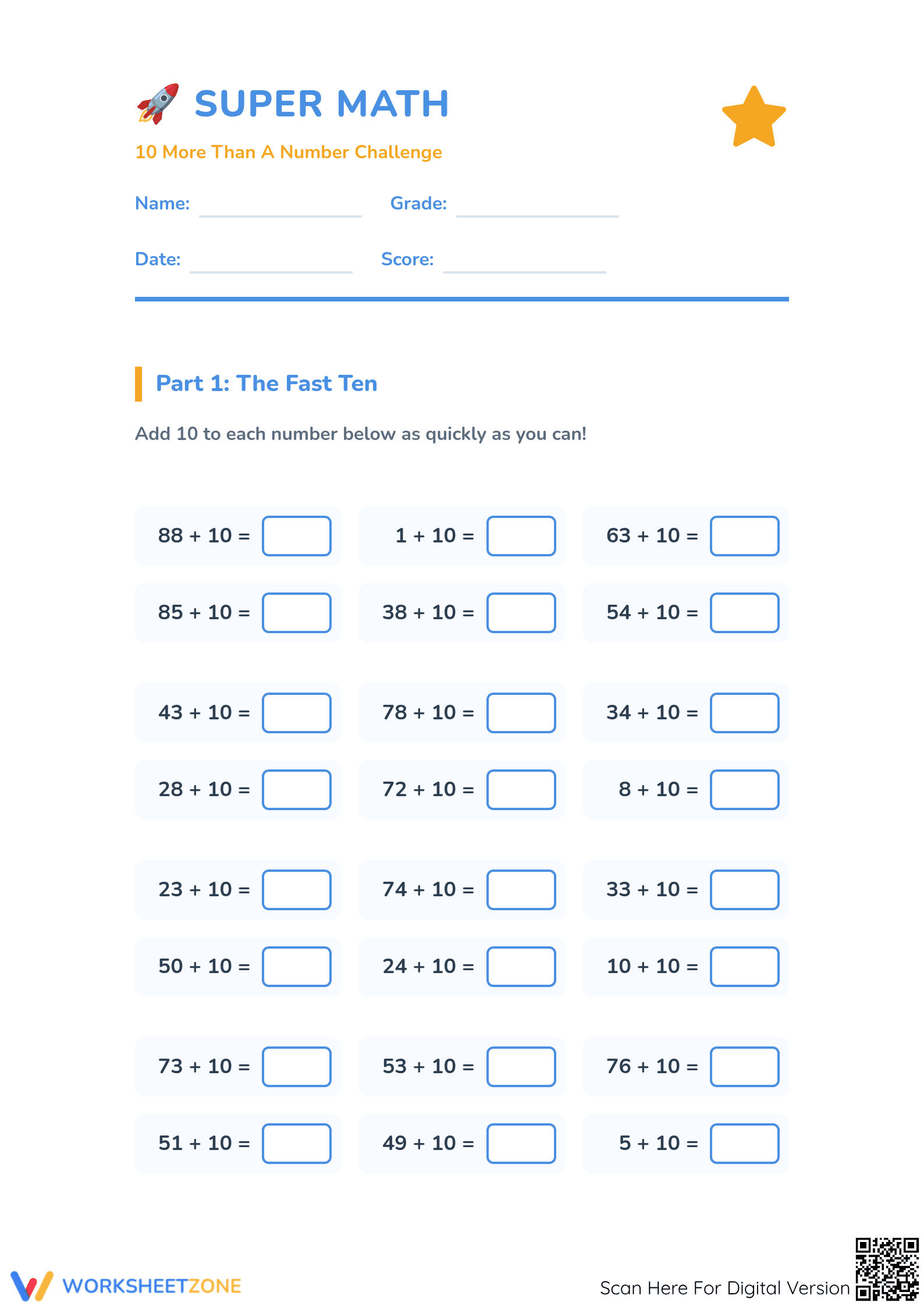10 More 10 Less Addition Worksheet | Grade 2 Essential - Page 1