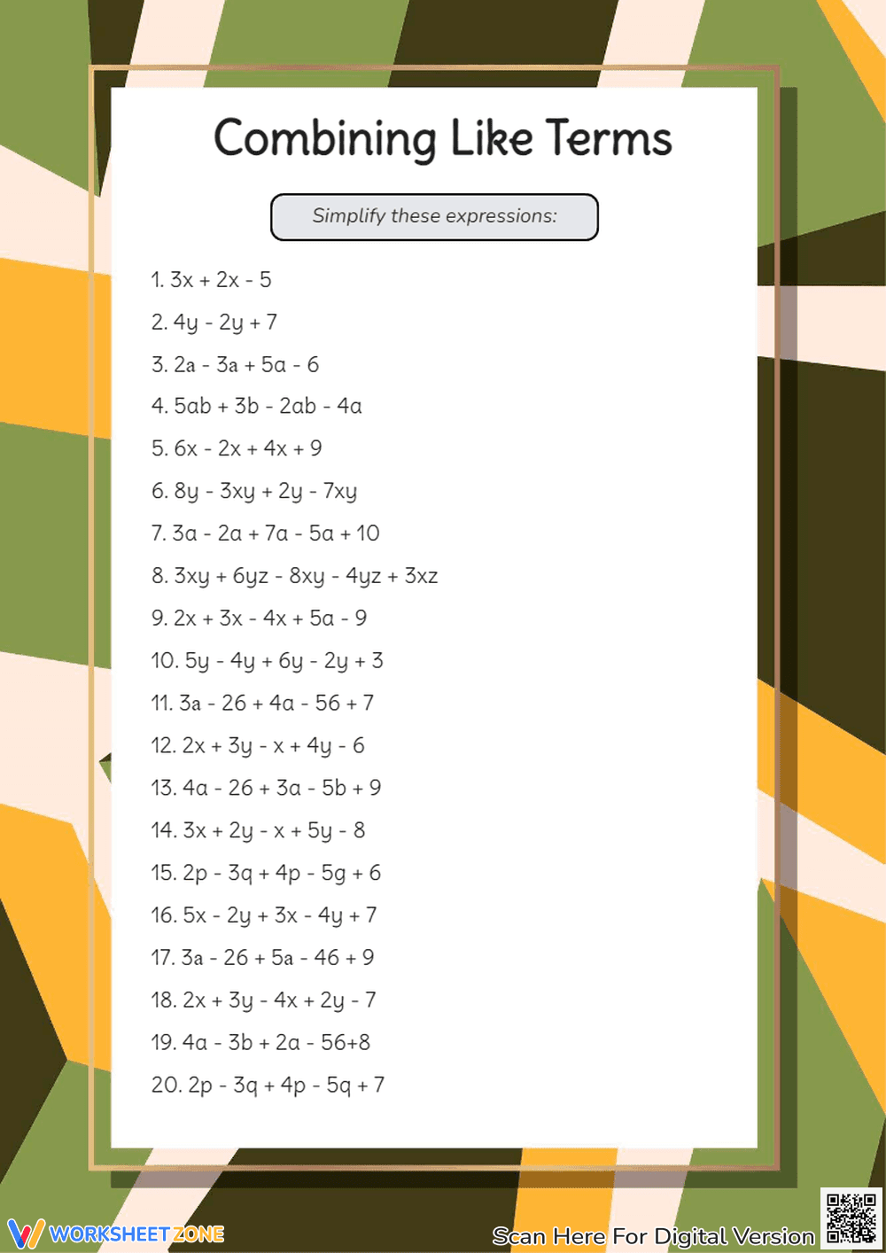 Combining Like Terms - Page 1