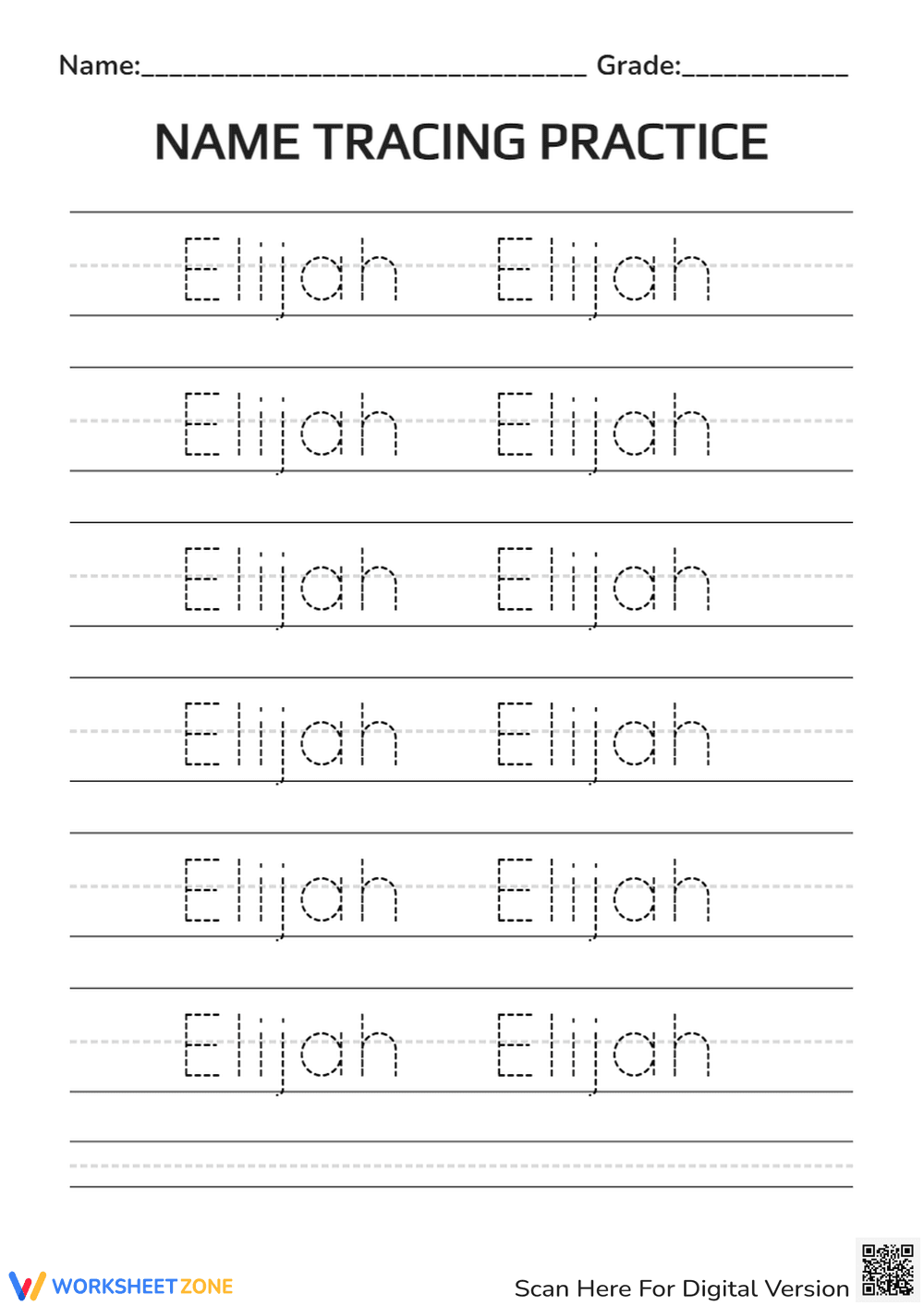 Handwriting Development with Elijah Name Tracing - Page 1