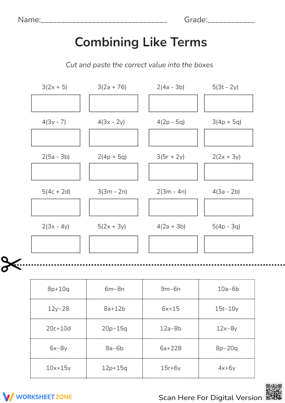 Combining Like Terms - Page 1
