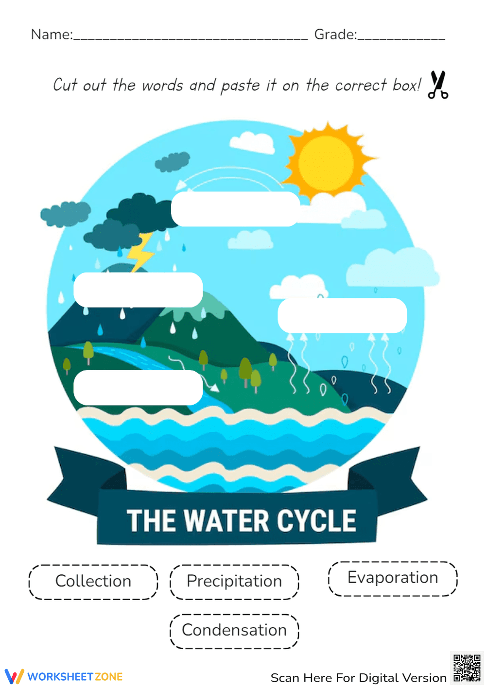 Water Cycle Cut and Paste Activity Worksheet - Page 1
