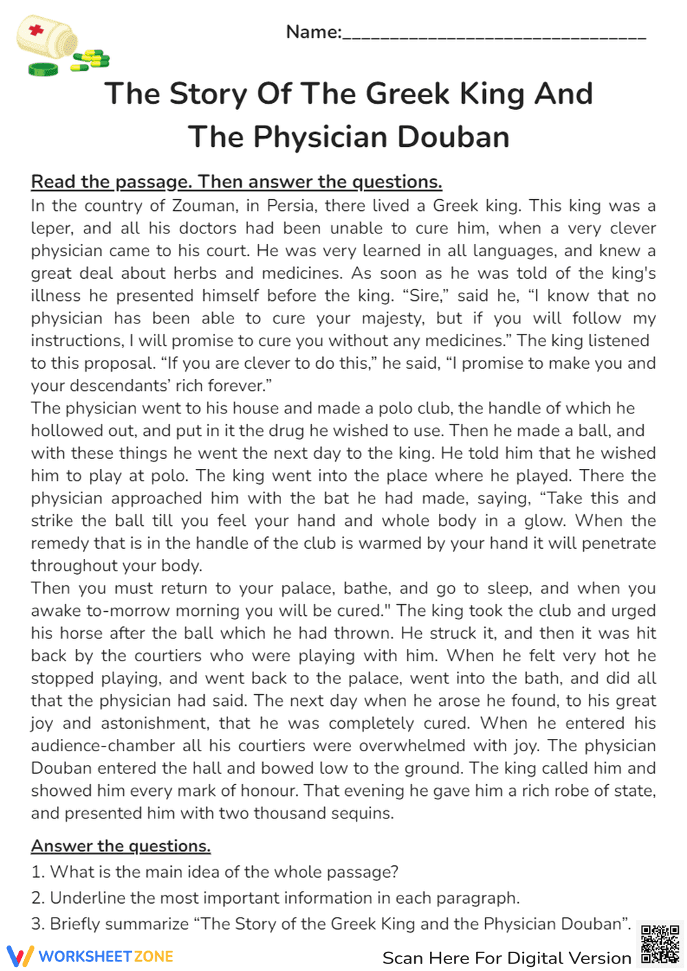 Reading Comprehension: The Greek King and the Physician Douban - Page 1