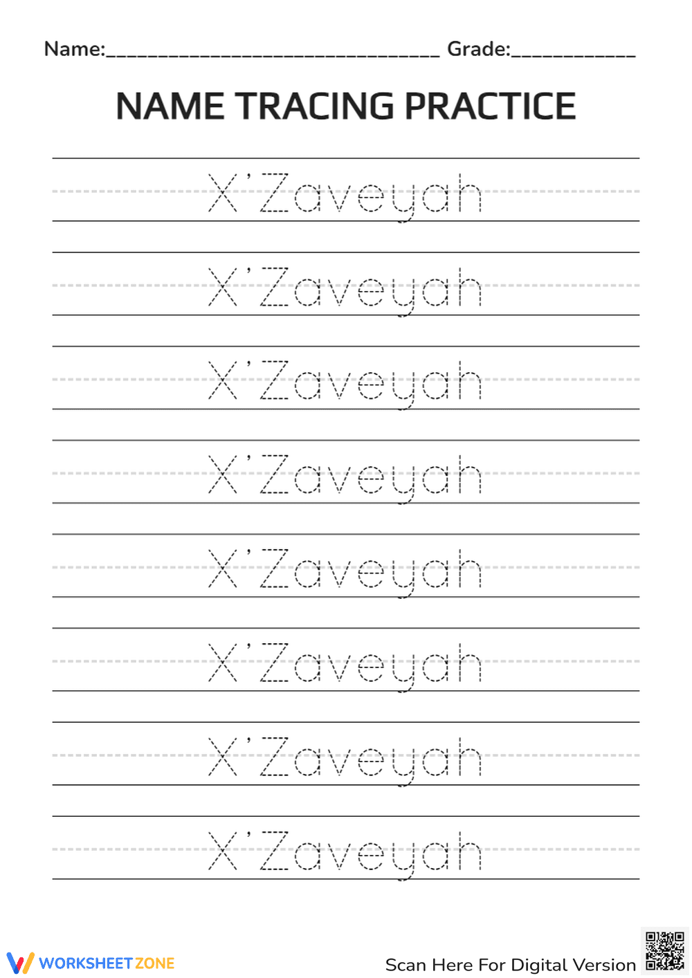 Grade 1 Name Tracing — Printable No-Prep Worksheet - Page 1